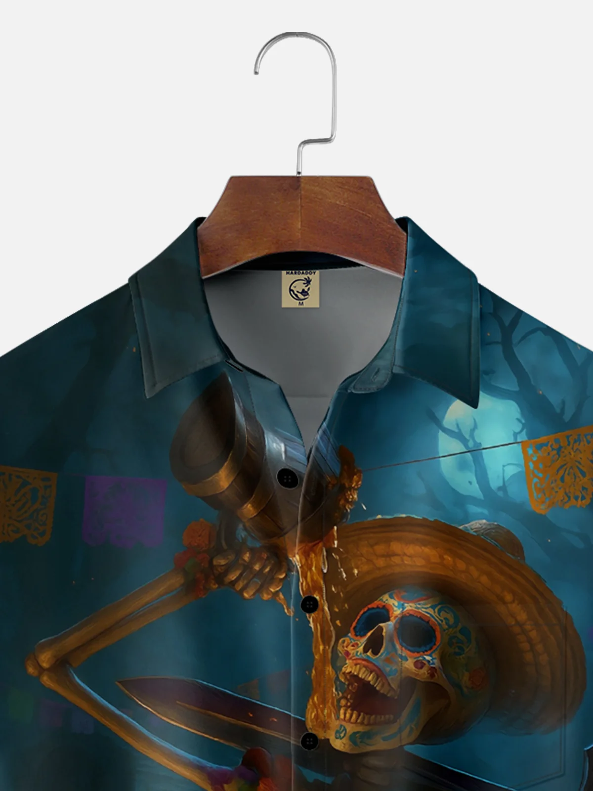 Moisture-wicking Day of the Dead Skeleton Fun Beer Chest Pocket Casual Shirt
