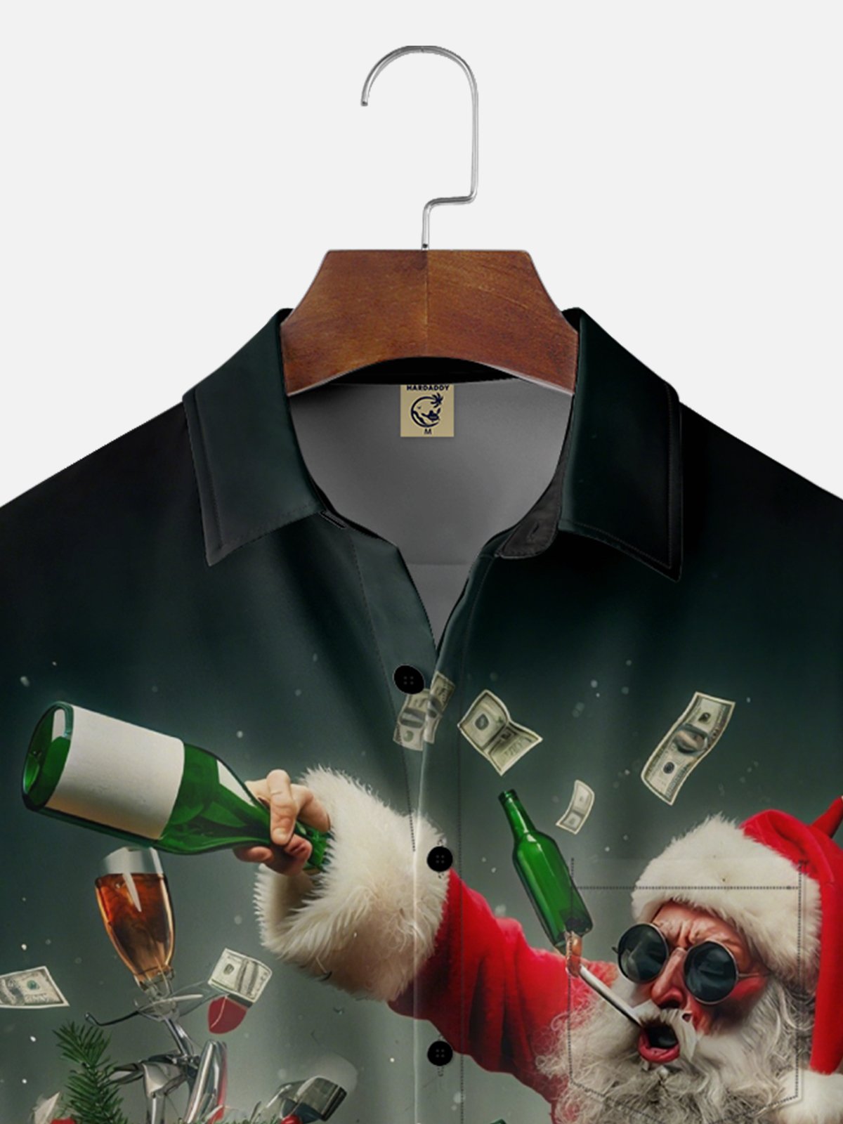 Moisture-wicking Christmas Fun Santa Motorcycle Chest Pocket Casual Shirt