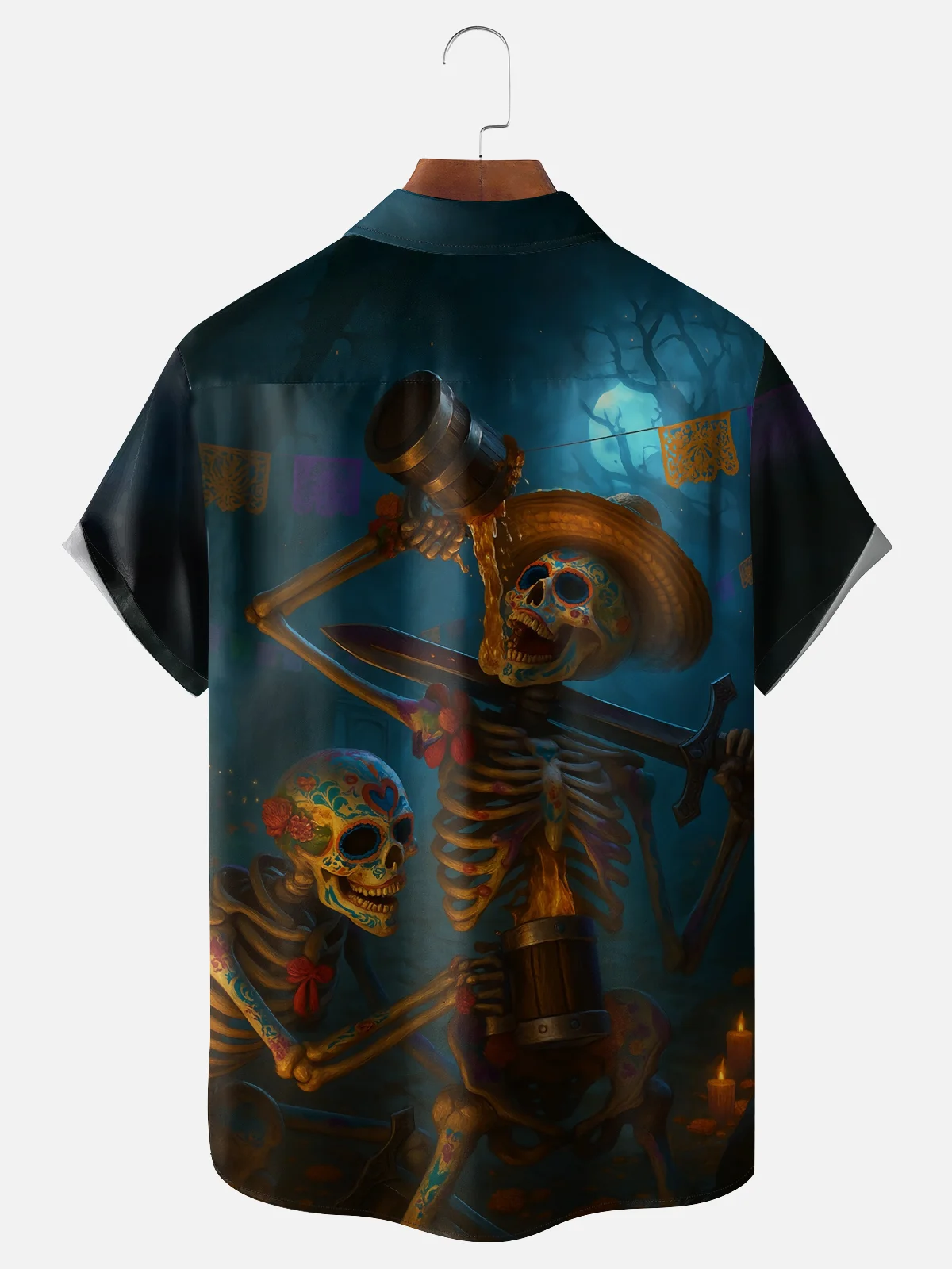 Moisture-wicking Day of the Dead Skeleton Fun Beer Chest Pocket Casual Shirt