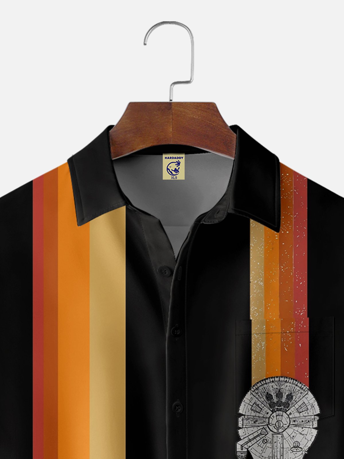 Big Size Moisture-wicking Star Spacecraft Chest Pocket Bowling Shirt