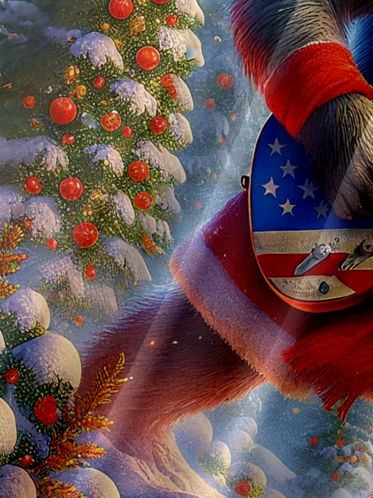 Moisture-wicking Christmas Bigfoot American Flag Christmas Tree Chest Pocket Casual Shirt