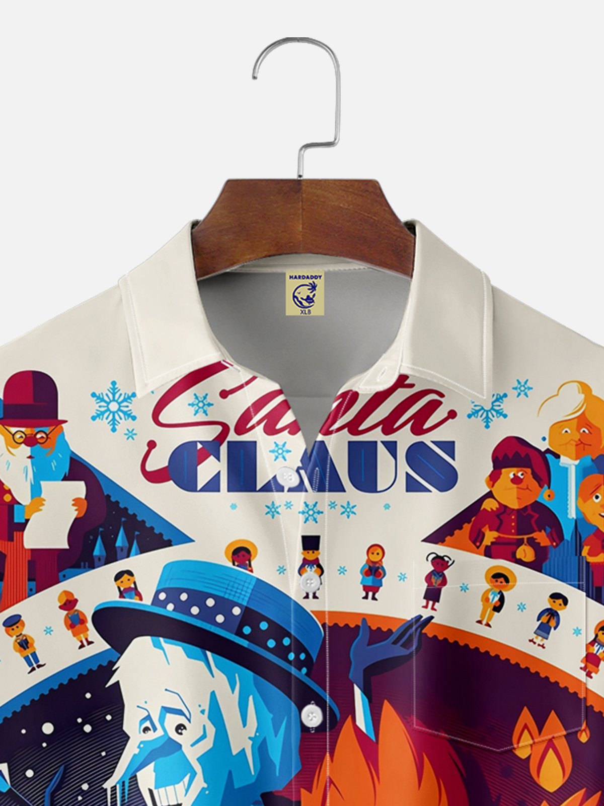 Big Size Moisture-wicking Christmas Santa Claus Cartoon Chest Pocket Casual Shirt