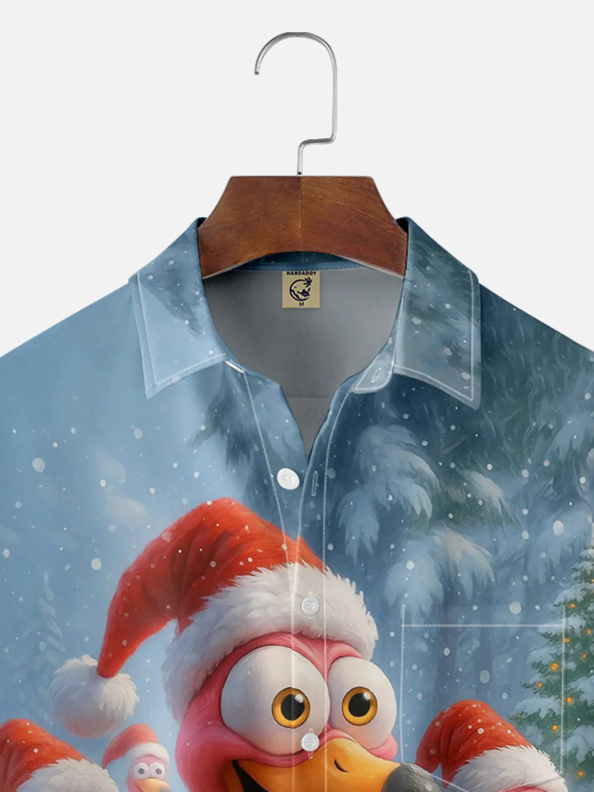 Moisture-wicking Christmas Flamingo Fun Christmas Tree Snow Scene Chest Pocket Casual Shirt