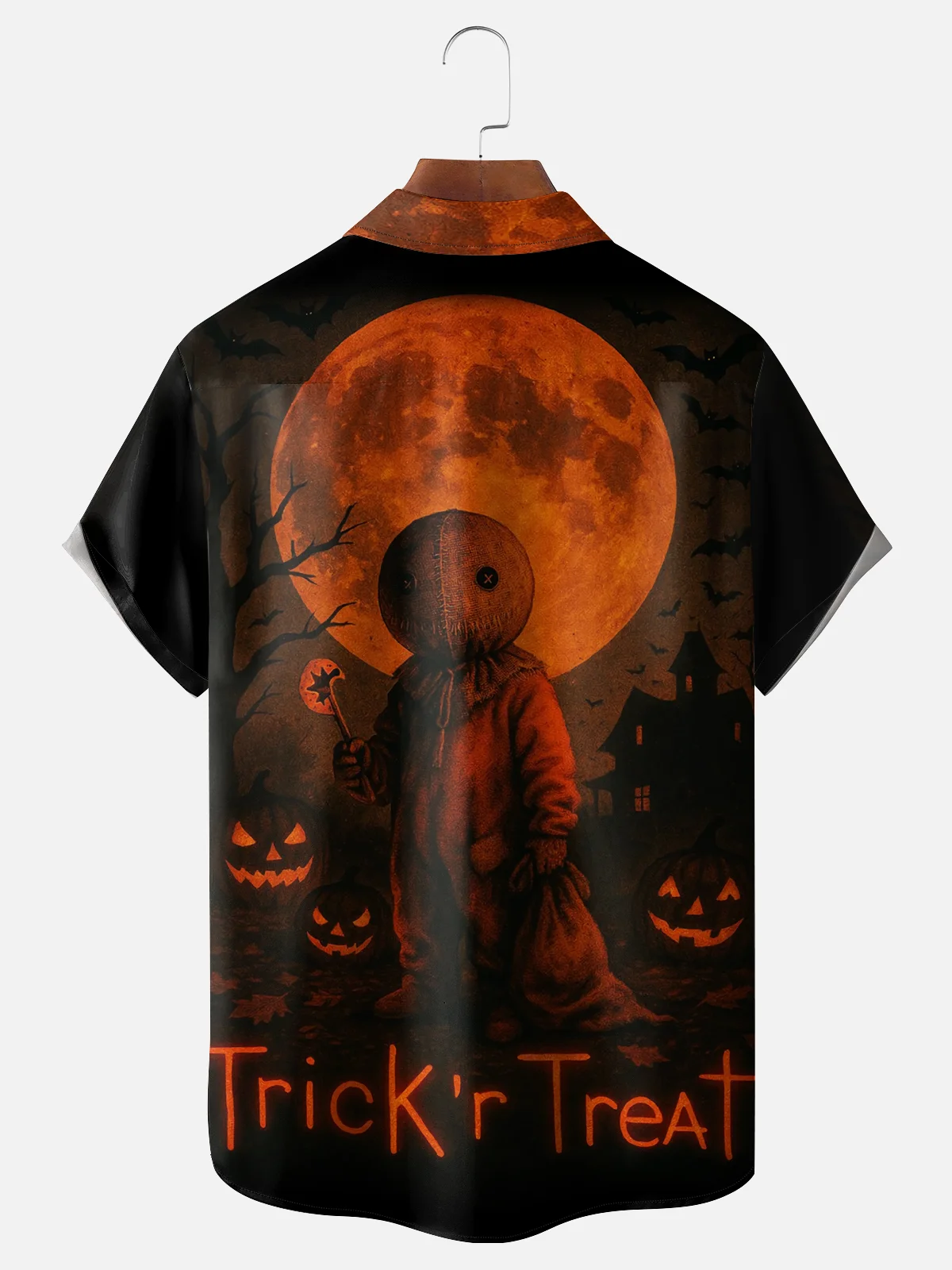 Moisture-wicking Halloween Puppet Pumpkin Fun Chest Pocket Casual Shirt