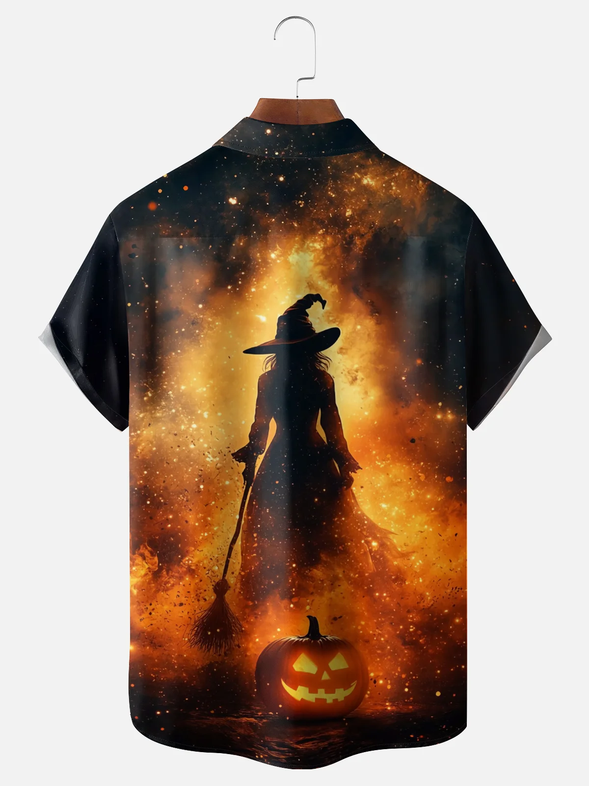 Moisture-wicking Halloween Witch Pumpkin Fun Chest Pocket Casual Shirt