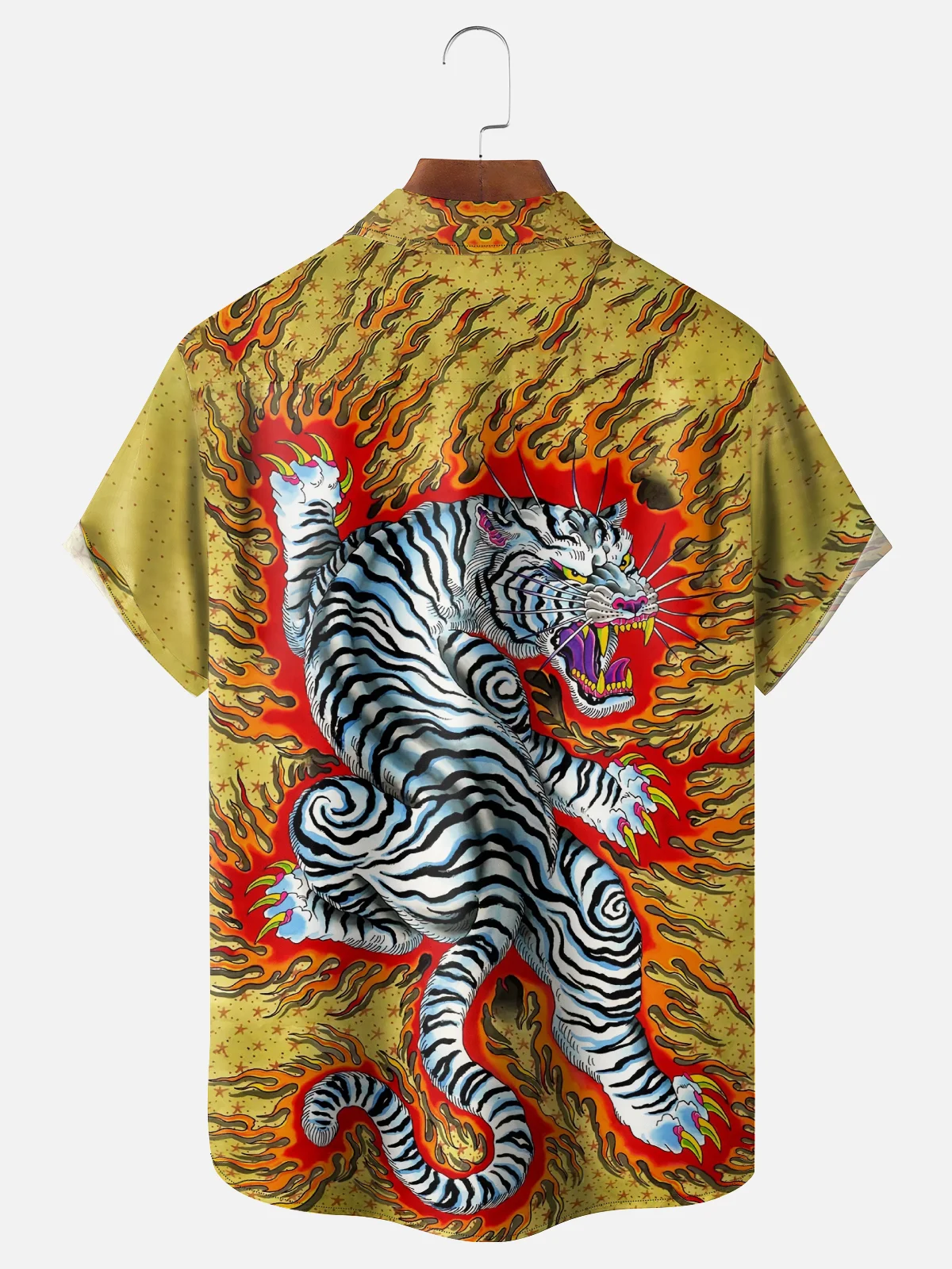 Moisture-wicking Japanese Culture White Tiger Chest Pocket Casual Shirt