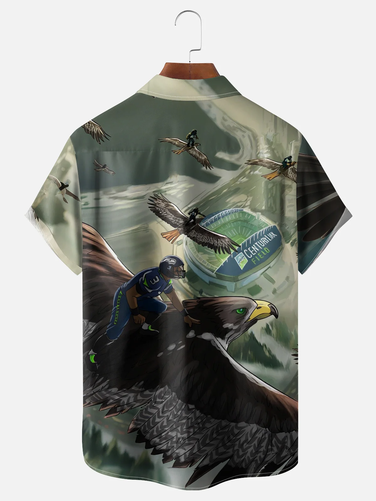 Moisture-wicking American Football Seattle Art Petrel Fun Chest Pocket Casual Shirt