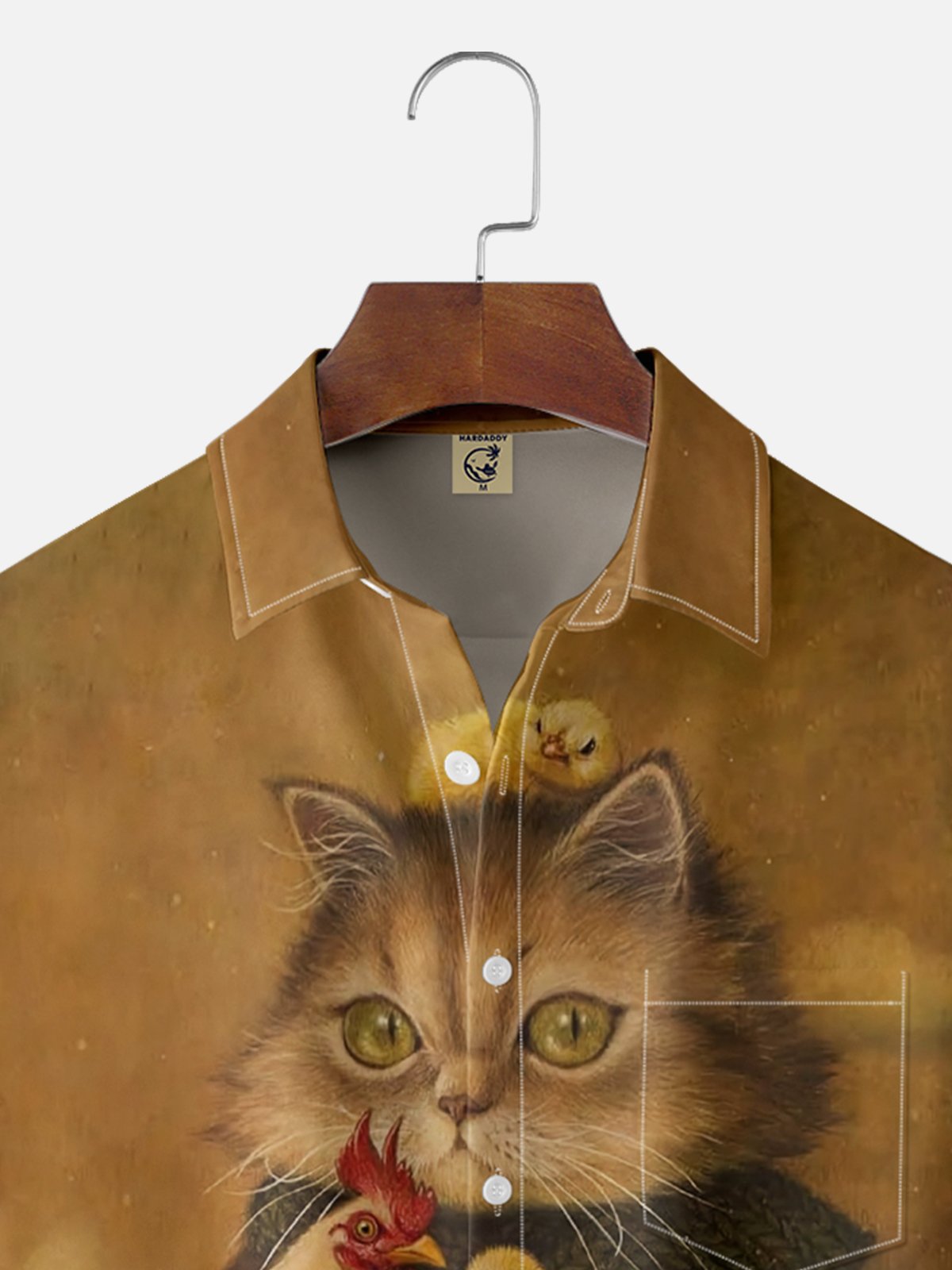 Moisture-wicking Art Fun Little Cock Cat Chest Pocket Casual Shirt