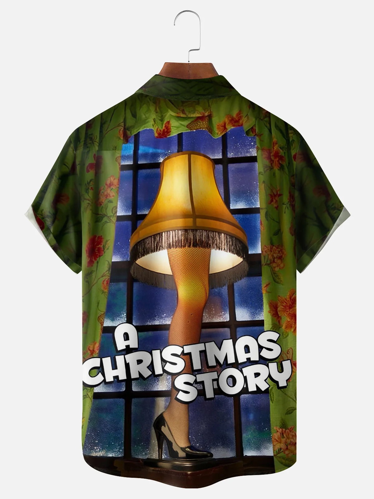 Moisture-Wicking Christmas Leg Lights Chest Pocket Hawaiian Shirt