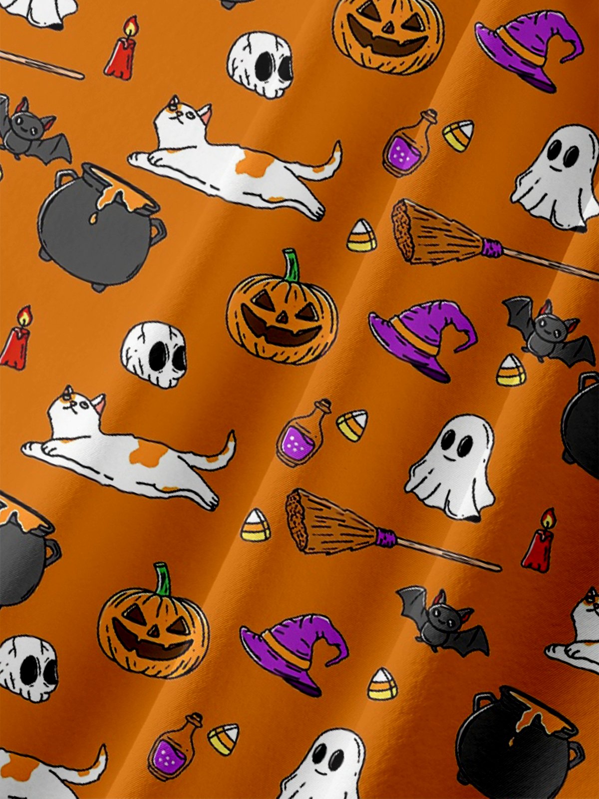 Hardaddy x Kimprut Imut Moisture-wicking Halloween Personalized Art Cat Pumpkin Chest Pocket Casual Shirt