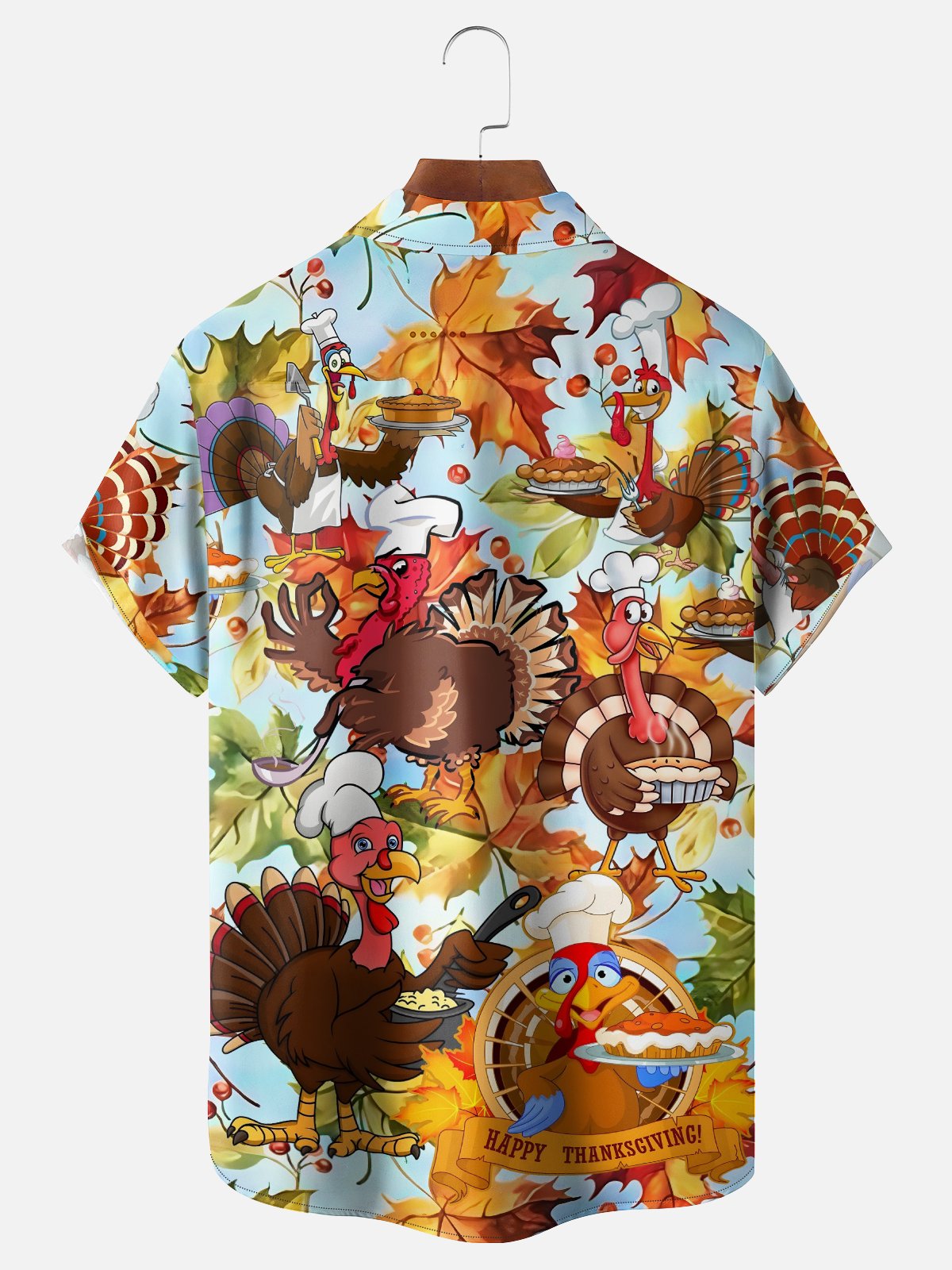 Moisture-Wicking Thanksgiving Turkey Chest Pocket Hawaiian Shirt