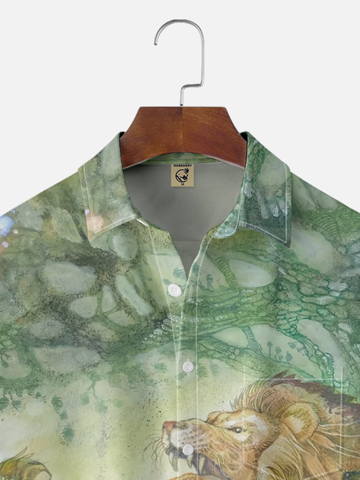 Moisture-wicking Art Lion Goddess Illustration Chest Pocket Casual Shirt