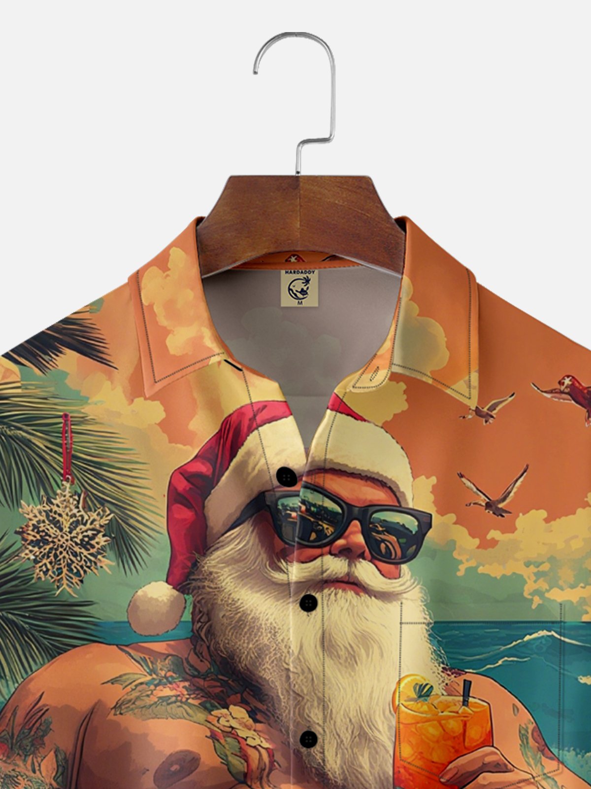 Moisture Wicking Merry Christmas Santa Beach Vacation Chest Pocket Hawaiian Shirt