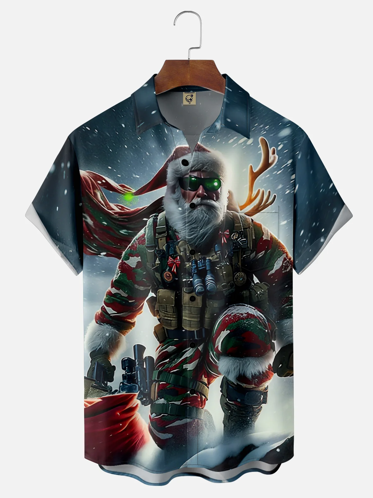Moisture-Wicking Christmas Military Chest Pocket Hawaiian Shirt