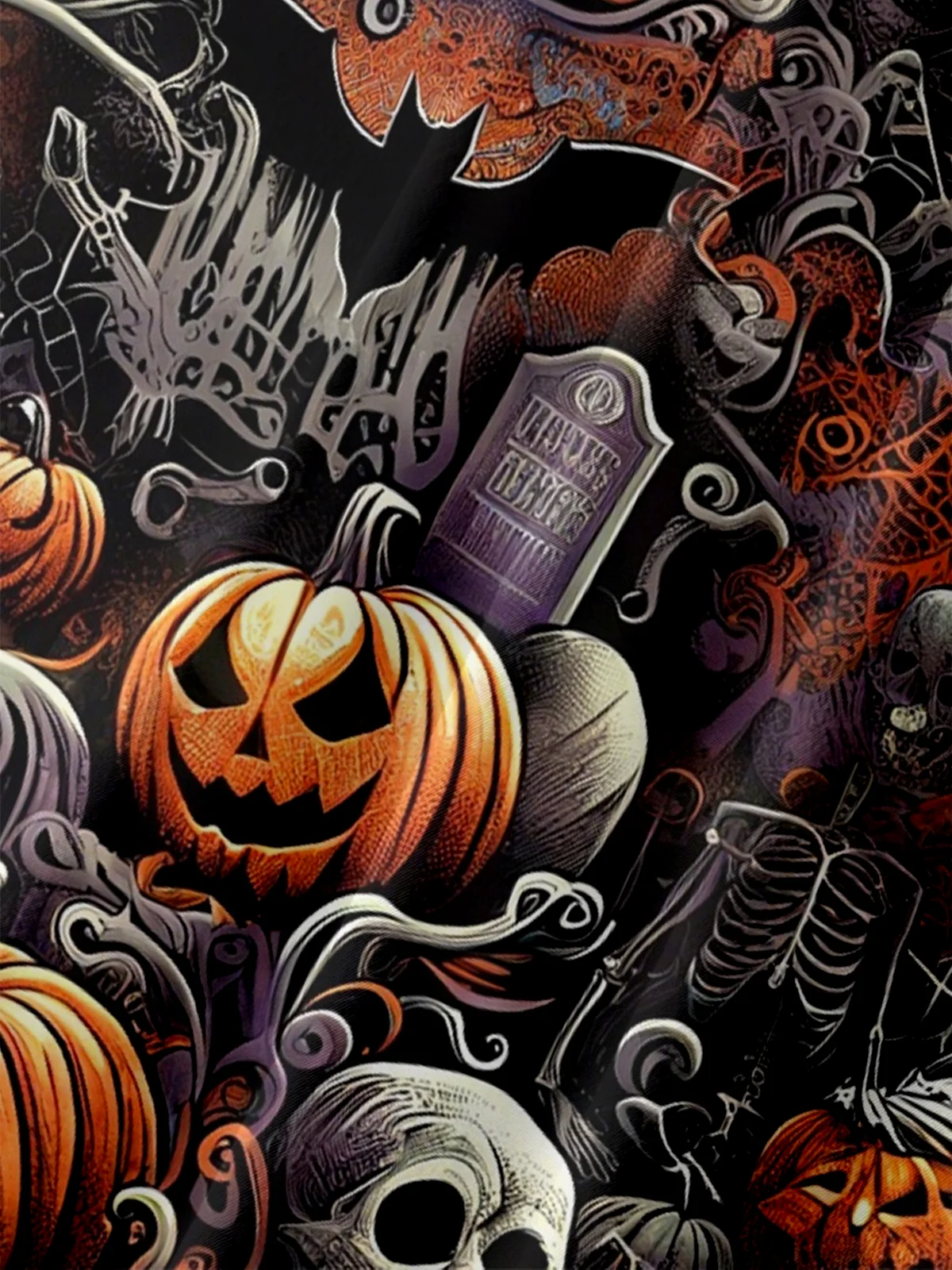Moisture Wicking Halloween Pumpkin Ghost Chest Pocket Hawaiian Shirt