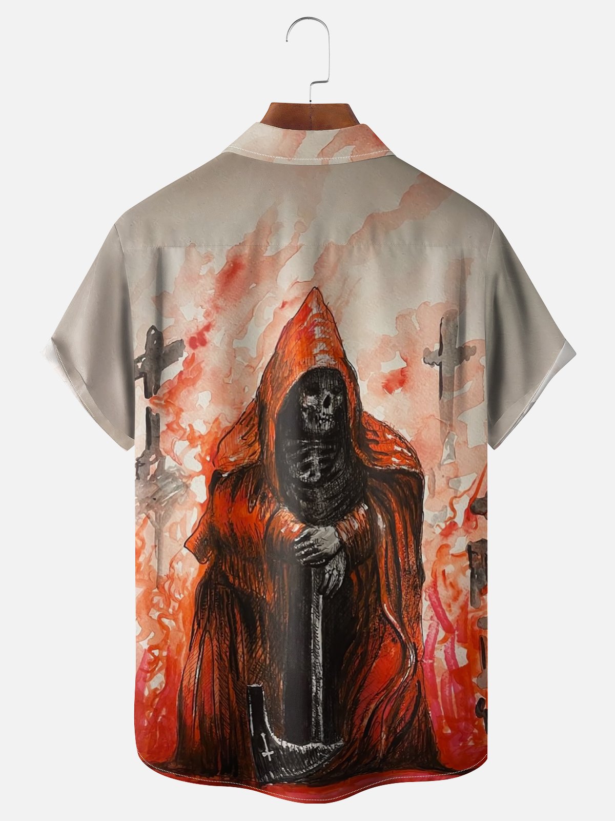 Moisture-wicking Art Bloody Skull Cross Chest Pocket Casual Shirt