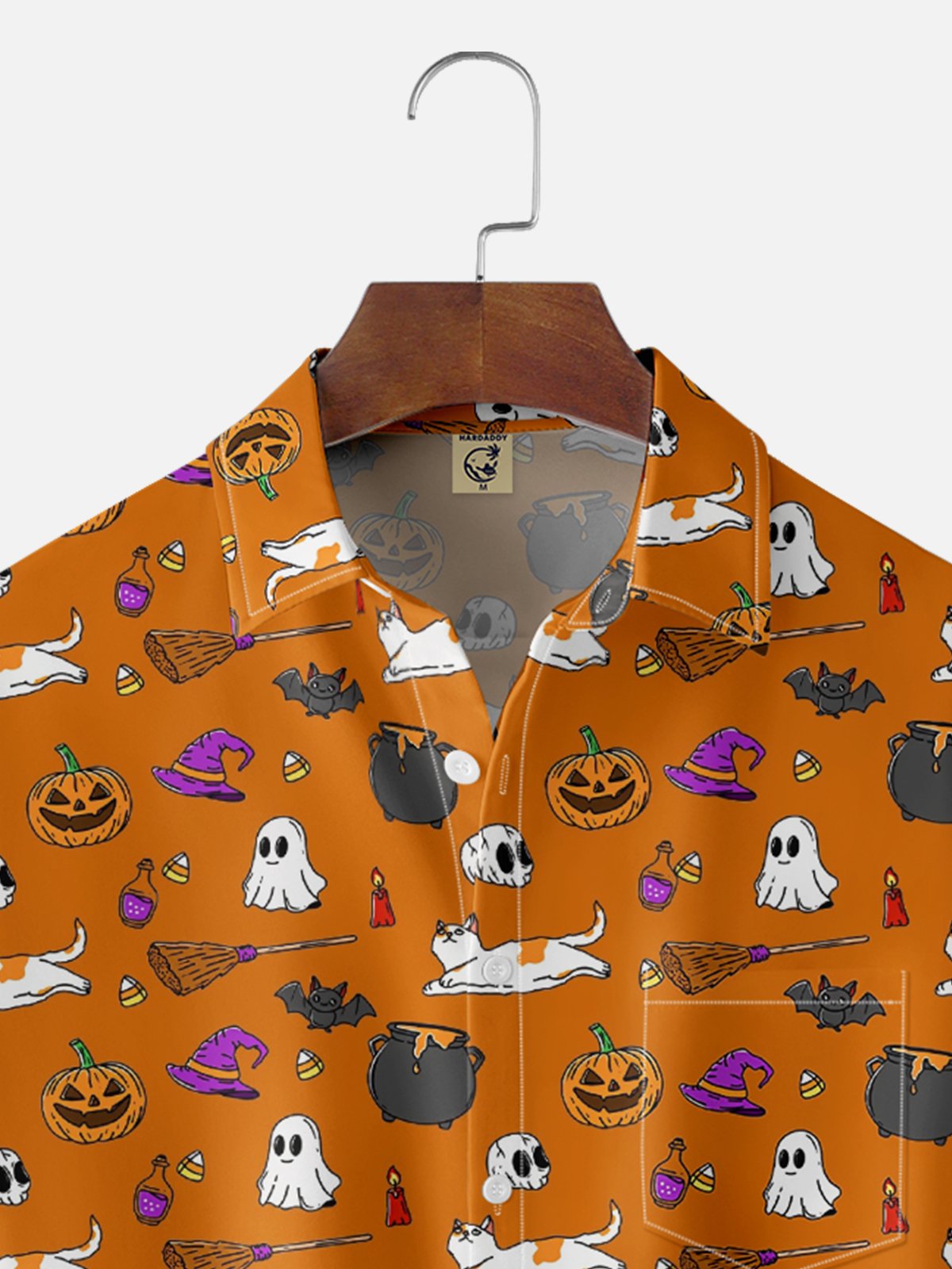 Hardaddy x Kimprut Imut Moisture-wicking Halloween Personalized Art Cat Pumpkin Chest Pocket Casual Shirt