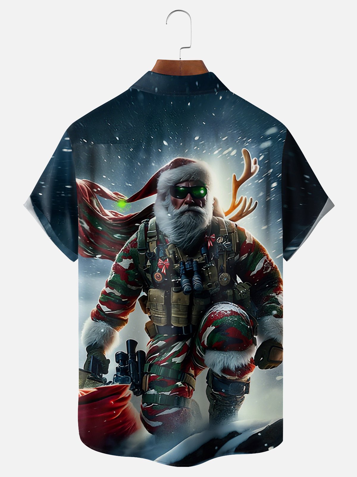 Moisture-Wicking Christmas Military Chest Pocket Hawaiian Shirt