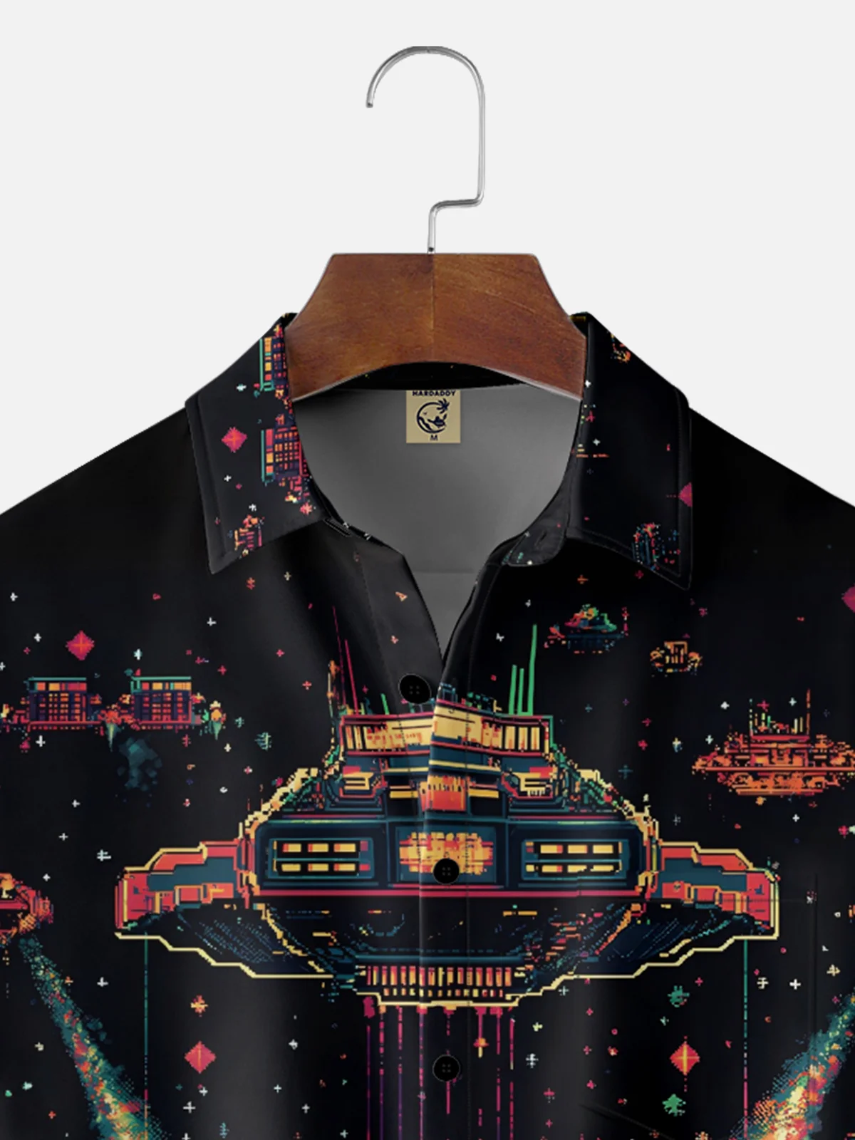 Moisture-Wicking Classic Arcade Space Invaders Clash of Bess Boss Chest Pocket Hawaiian Shirt