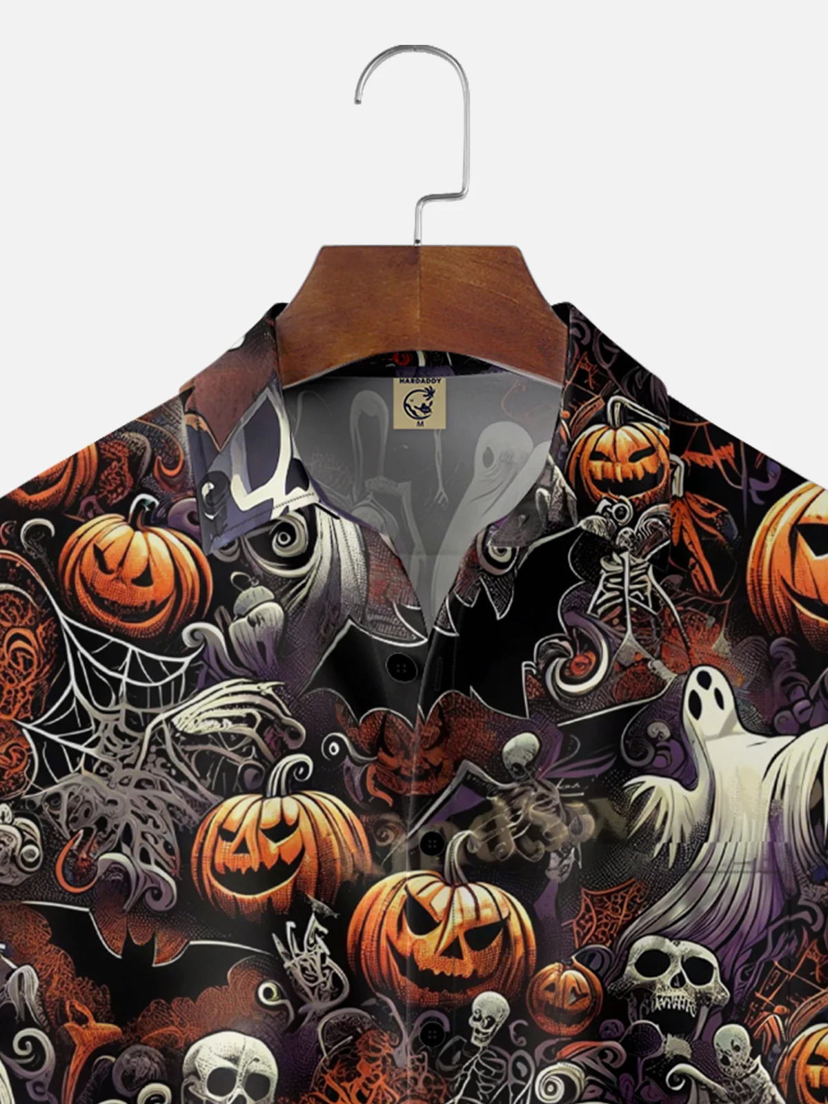 Moisture Wicking Halloween Pumpkin Ghost Chest Pocket Hawaiian Shirt