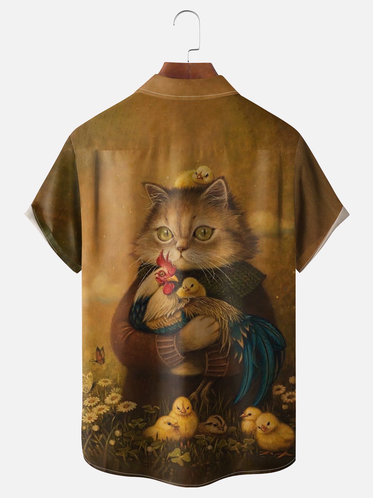 Moisture-wicking Art Fun Little Cock Cat Chest Pocket Casual Shirt