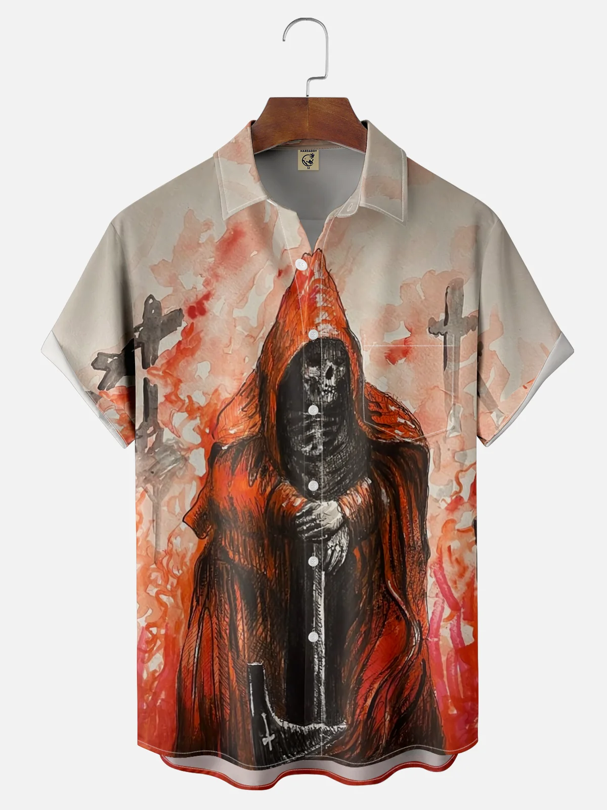 Moisture-wicking Art Bloody Skull Cross Chest Pocket Casual Shirt