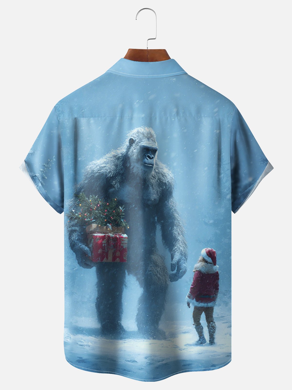 Moisture-Wicking Christmas Bigfoot Chest Pocket Hawaiian Shirt