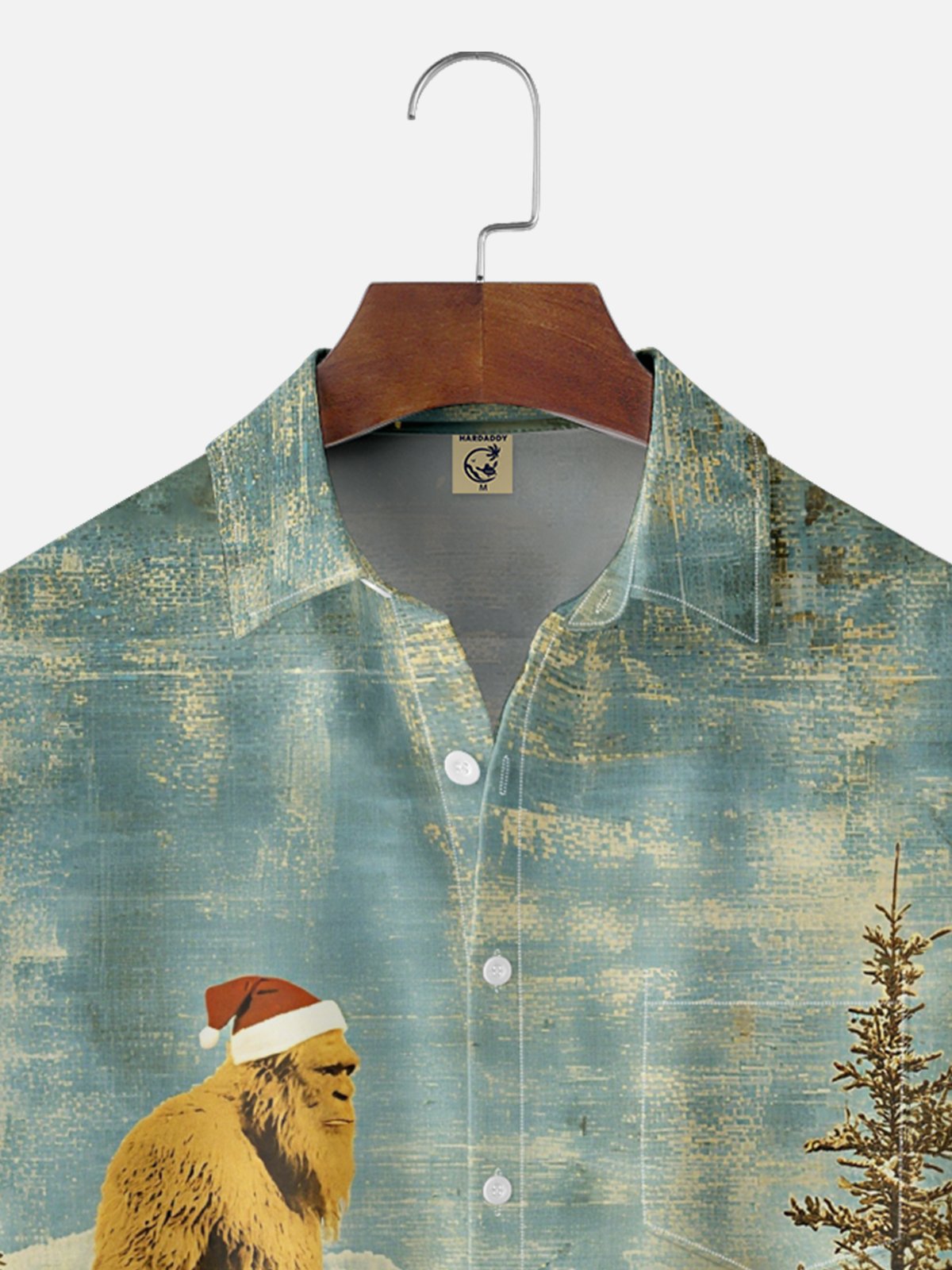 Moisture-Wicking Christmas Bigfoot Chest Pocket Hawaiian Shirt