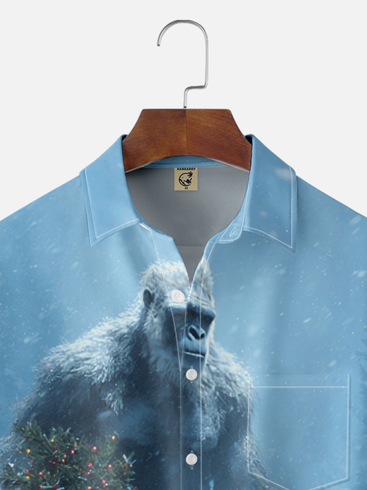 Moisture-Wicking Christmas Bigfoot Chest Pocket Hawaiian Shirt