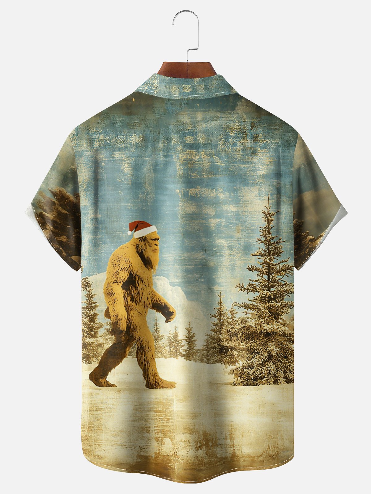 Moisture-Wicking Christmas Bigfoot Chest Pocket Hawaiian Shirt