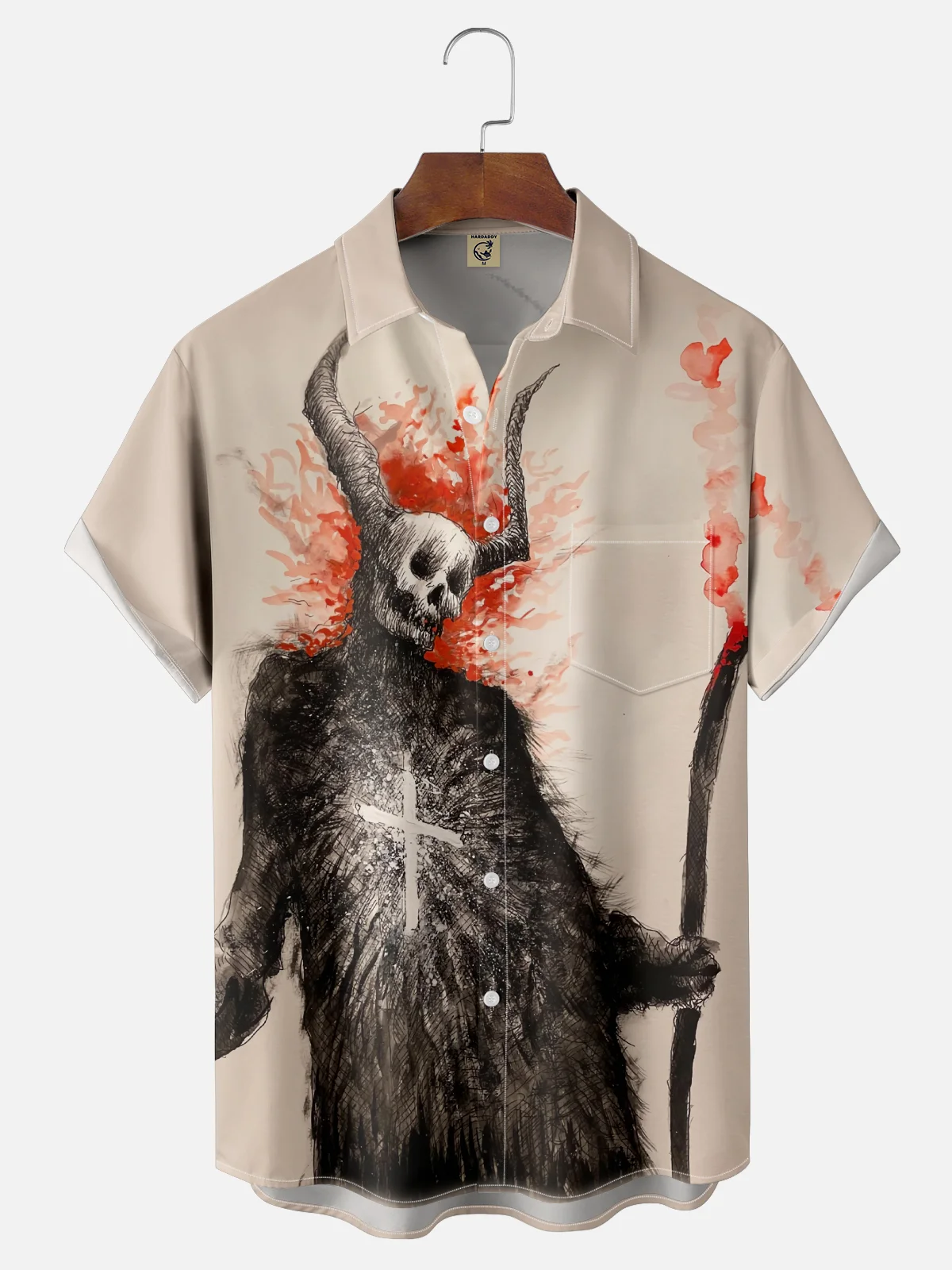 Moisture-wicking Art Skull Cross Chest Pocket Casual Shirt
