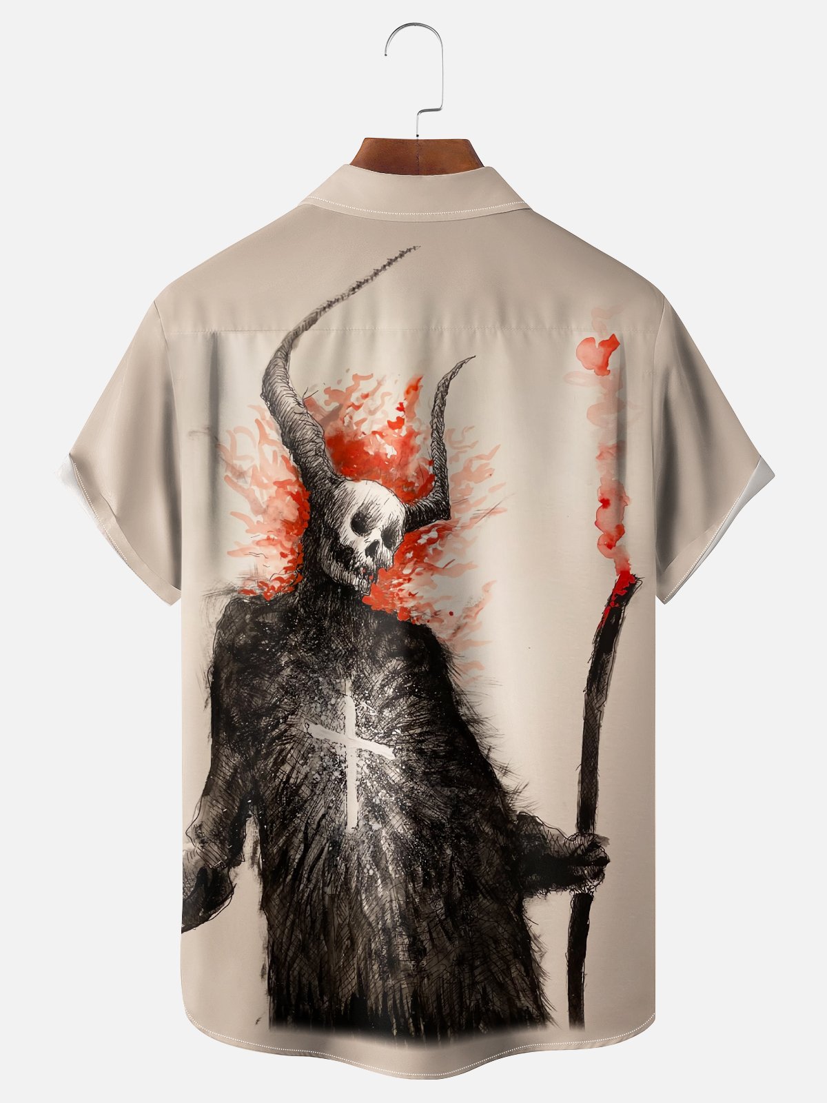 Moisture-wicking Art Skull Cross Chest Pocket Casual Shirt