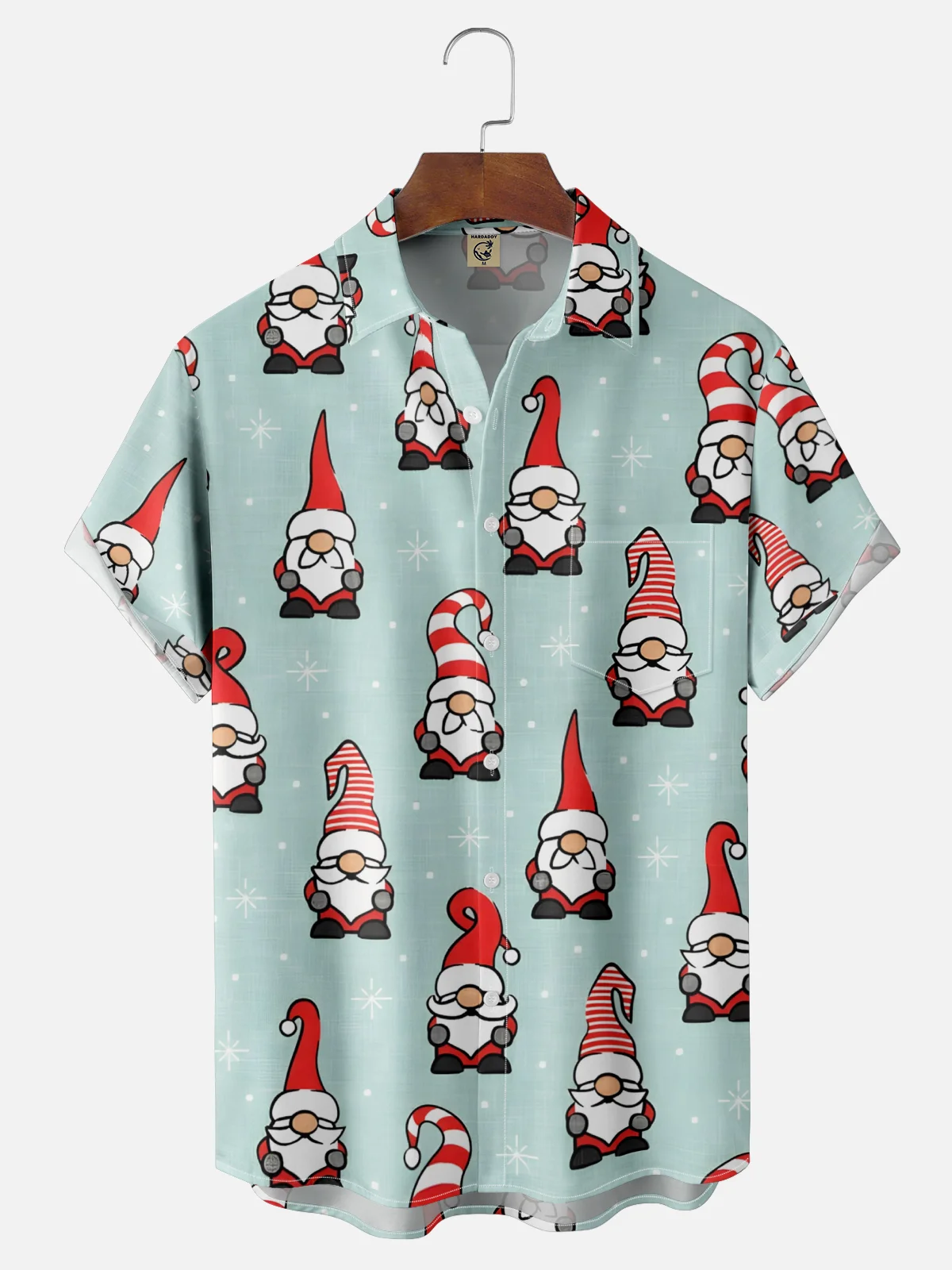 Moisture-Wicking Christmas Gnome Snowflake Chest Pocket Hawaiian Shirt