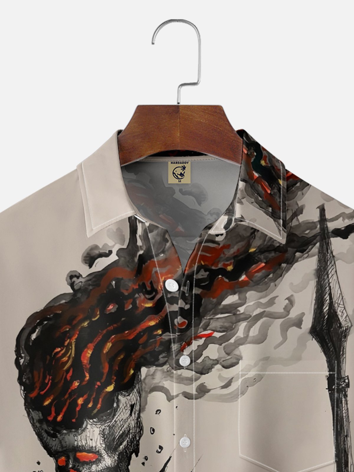 Moisture-wicking Art Flame Skull Knight Chest Pocket Casual Shirt