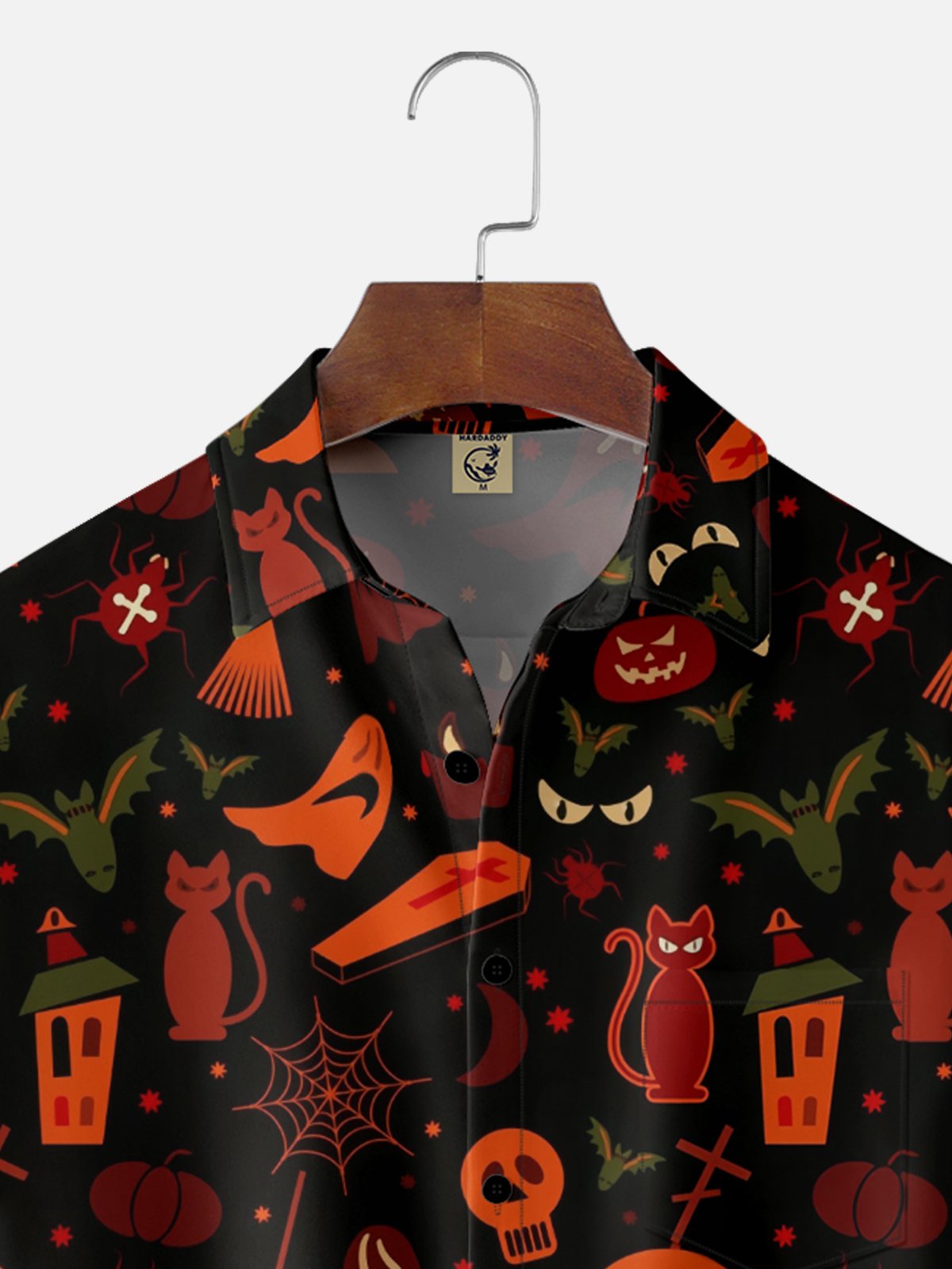 Moisture-wicking Halloween Ghost Skull Pumpkin Cat Chest Pocket Casual Shirt