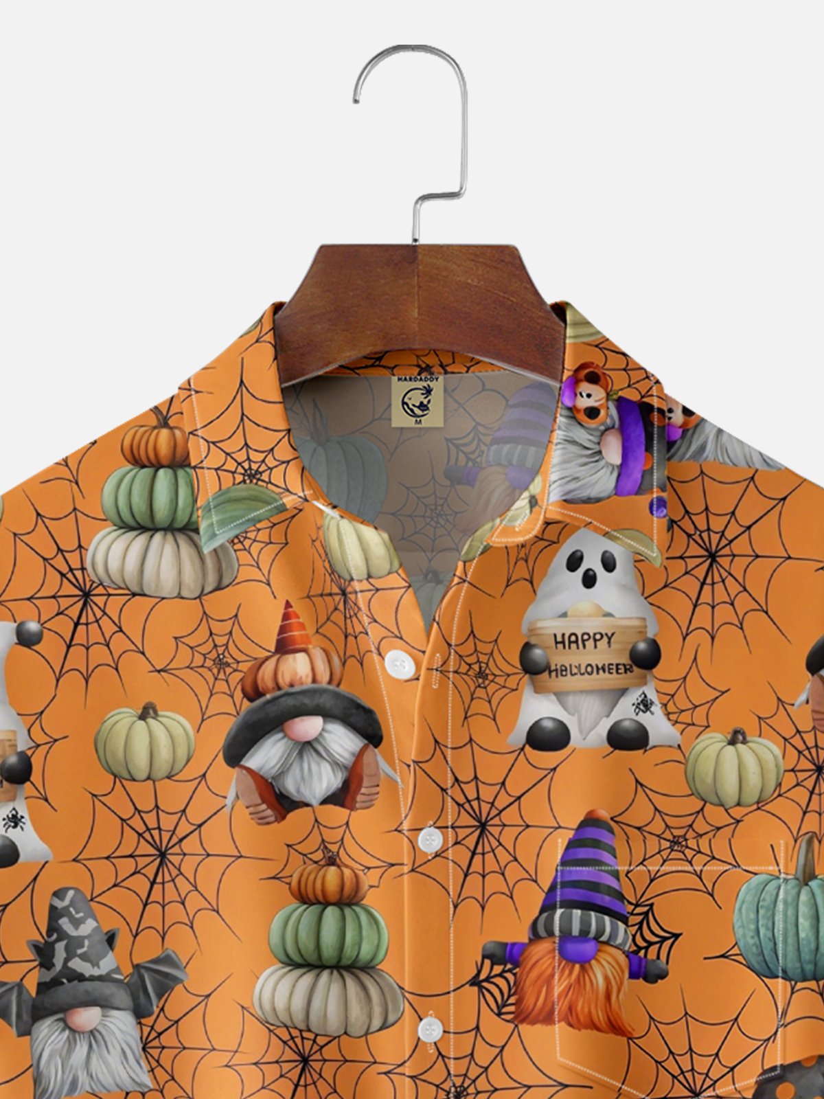 Moisture-Wicking Halloween Gnome Spider Web Pumpkin Chest Pocket Hawaiian Shirt