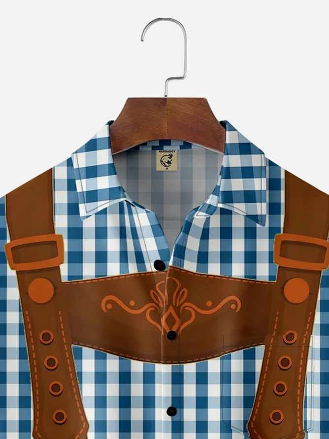 Tall Size Moisture-wicking Oktoberfest Beer Festival Costume Chest Pocket Casual Shirt