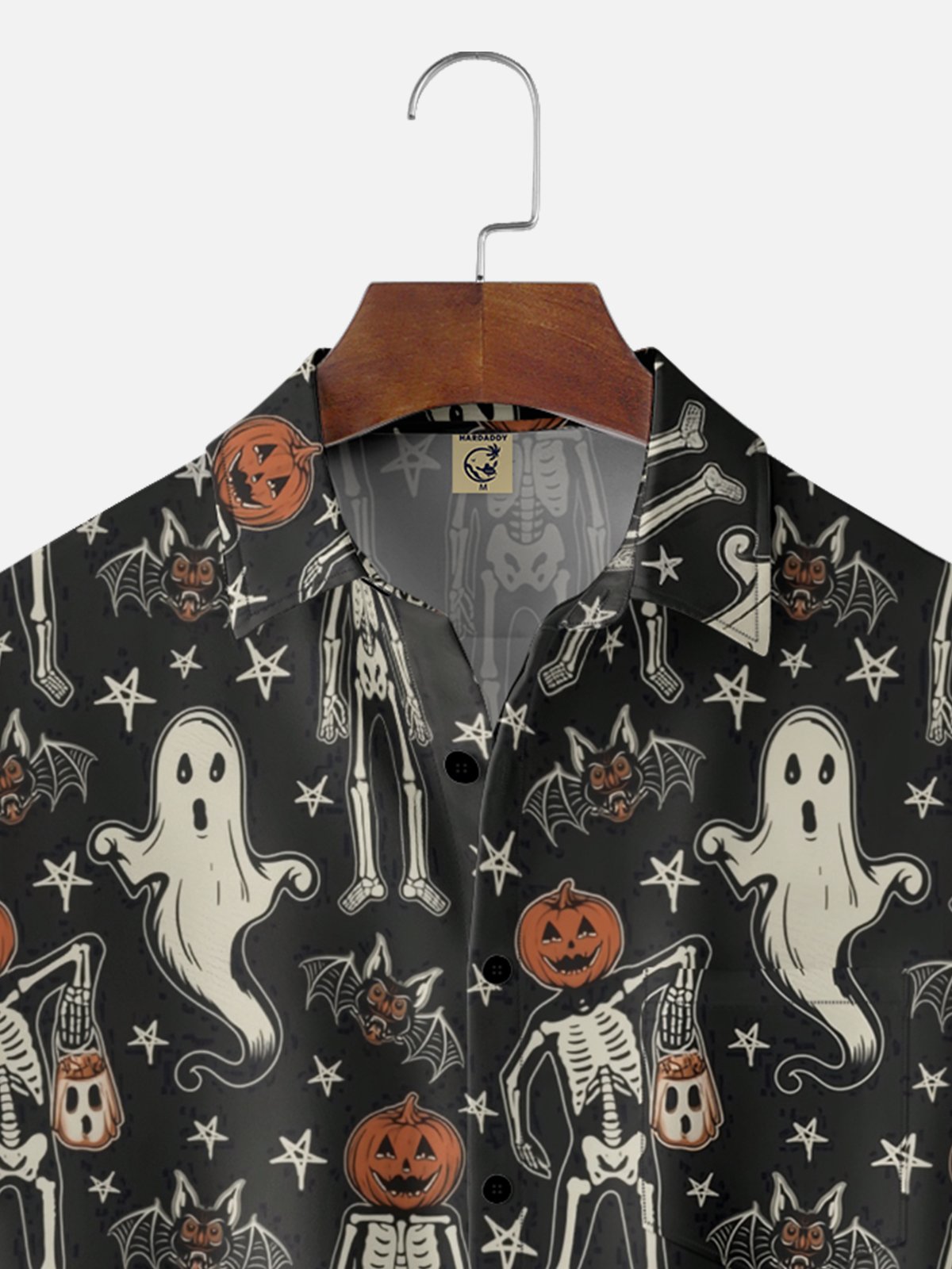Moisture-wicking Halloween Pumpkin Skull Ghost Chest Pocket Casual Shirt
