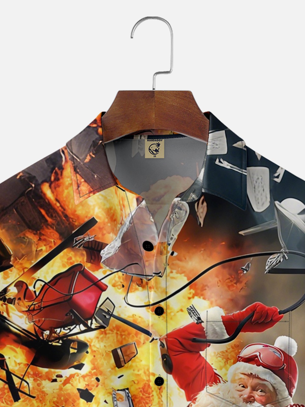 Moisture-Wicking Exploding Santa Chest Pocket Hawaiian Shirt