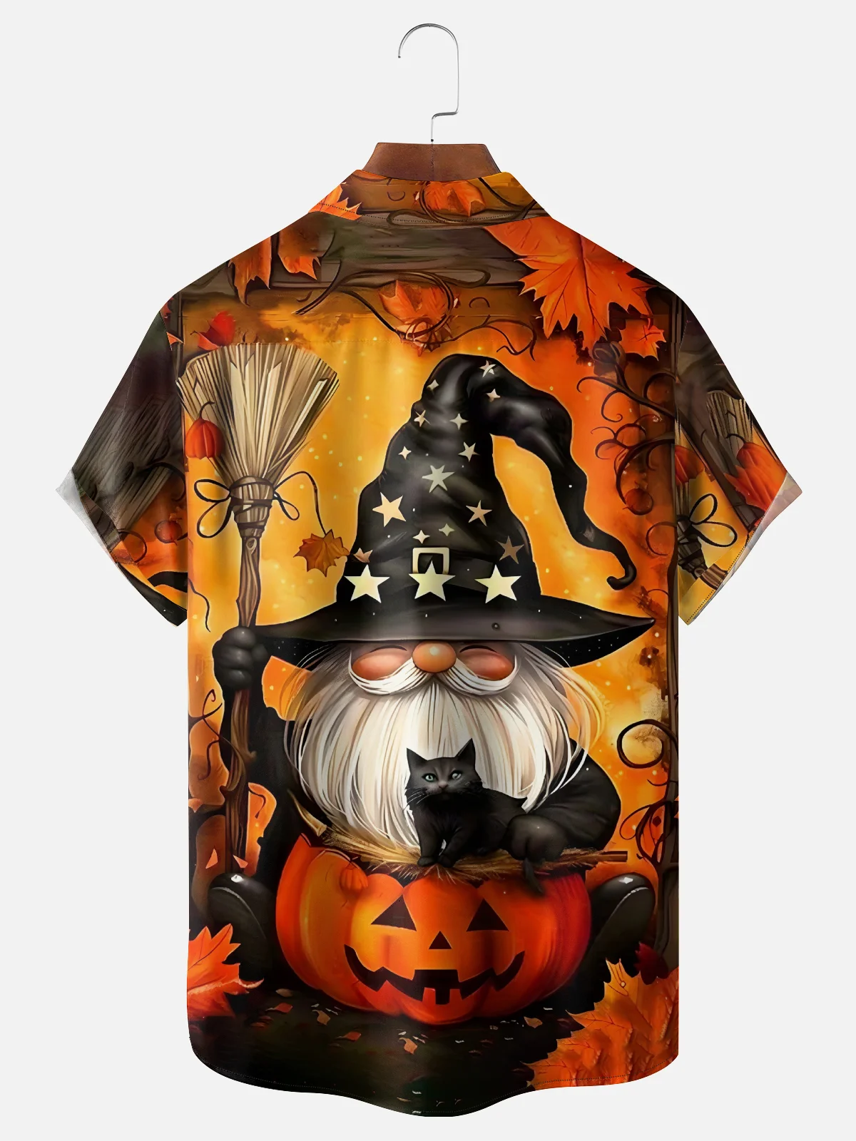 Moisture-Wicking Halloween Pumpkin Gnome Chest Pocket Hawaiian Shirt