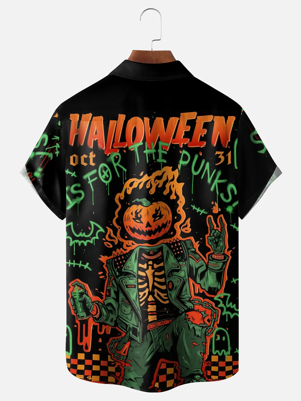 Moisture-wicking Halloween Pumpkin Punk Chest Pocket Casual Shirt