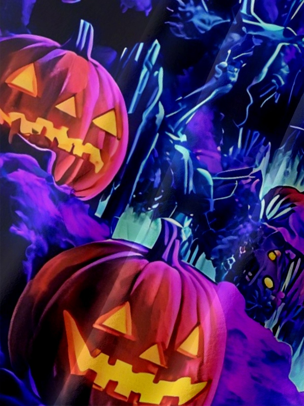 Moisture Wicking Halloween Pumpkin Skull Chest Pocket Hawaiian Shirt