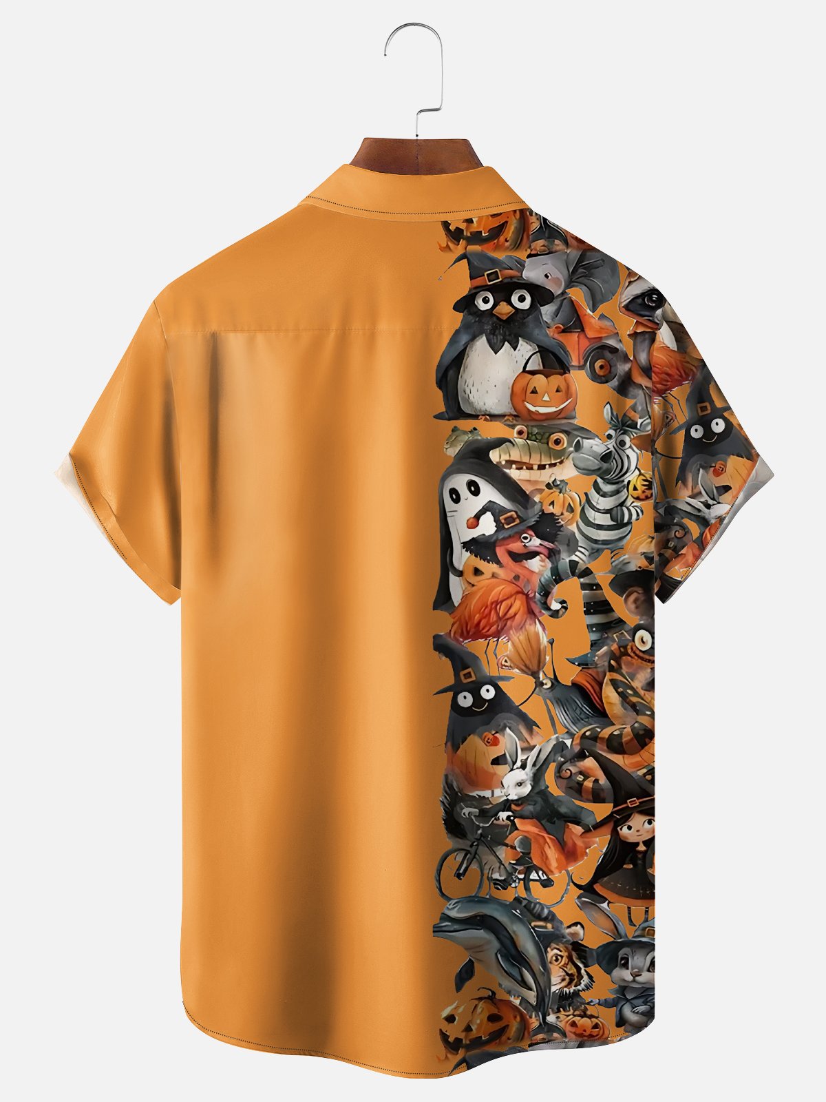 Moisture Wicking Halloween Pumpkin Flamingo Ghost Zebra Chest Pocket Hawaiian Shirt