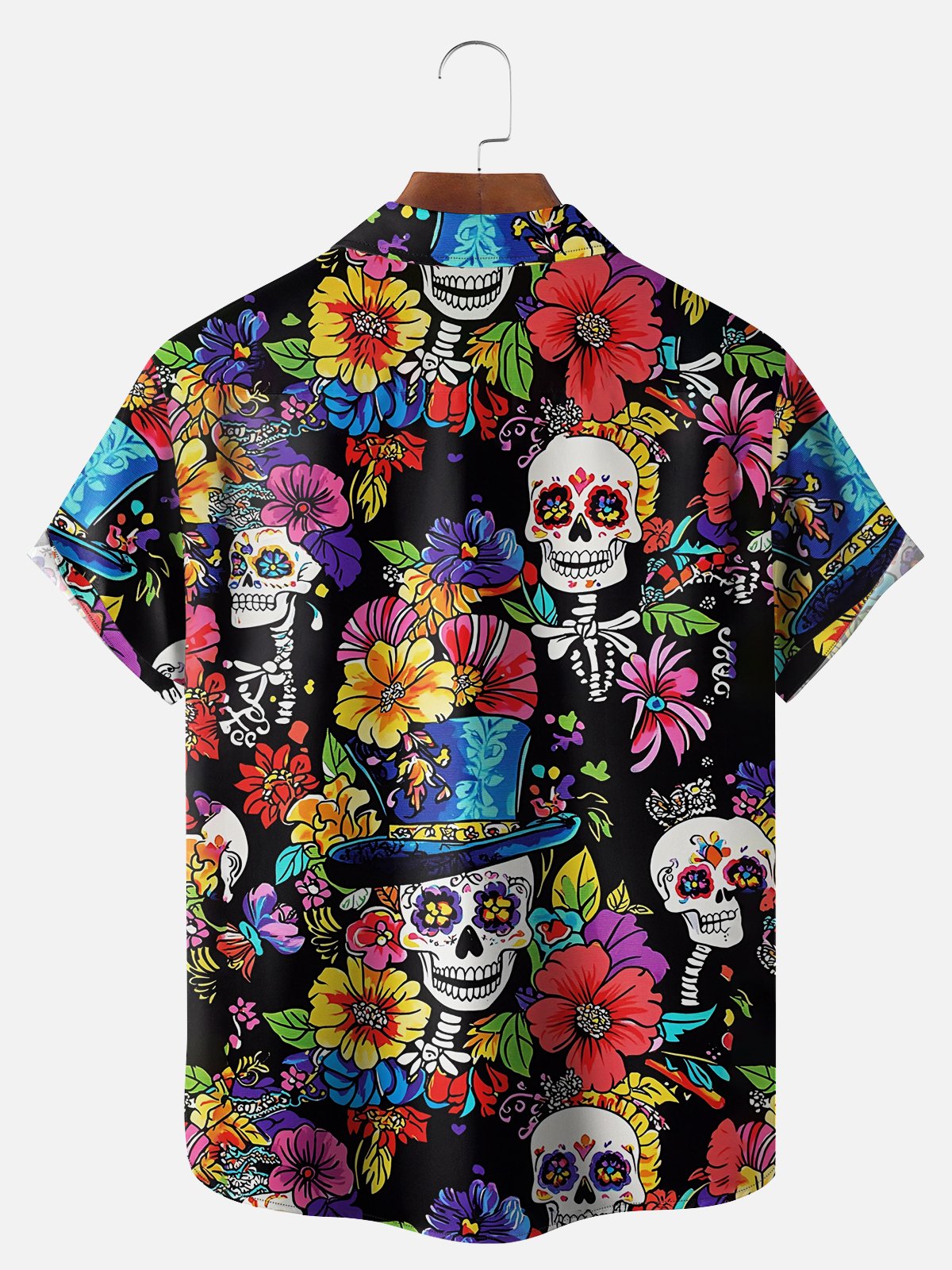 Big Size Moisture-wicking Day of the Dead Skull Chest Pocket Casual Shirt