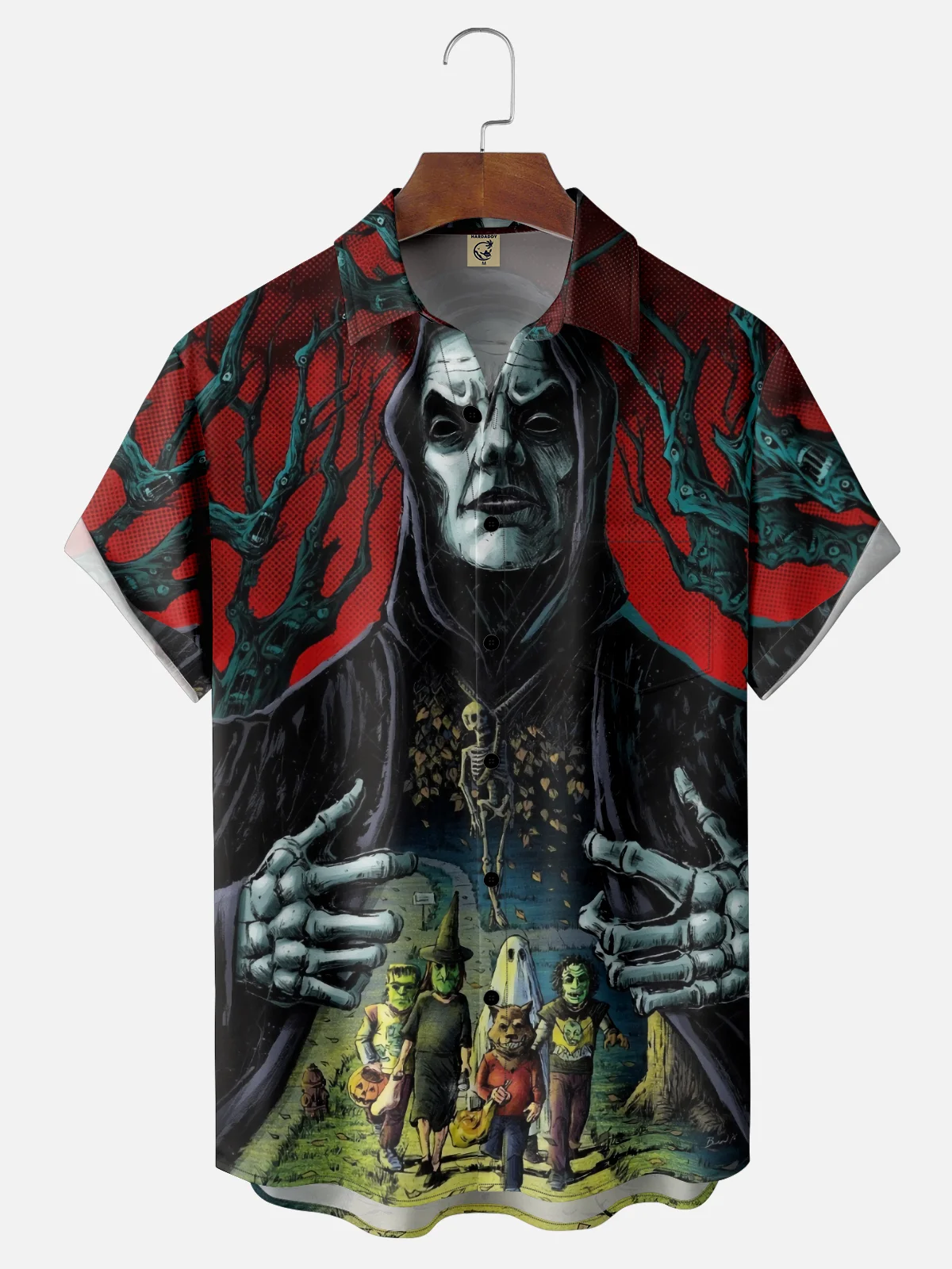 Moisture-wicking Halloween Horror Chest Pocket Casual Shirt