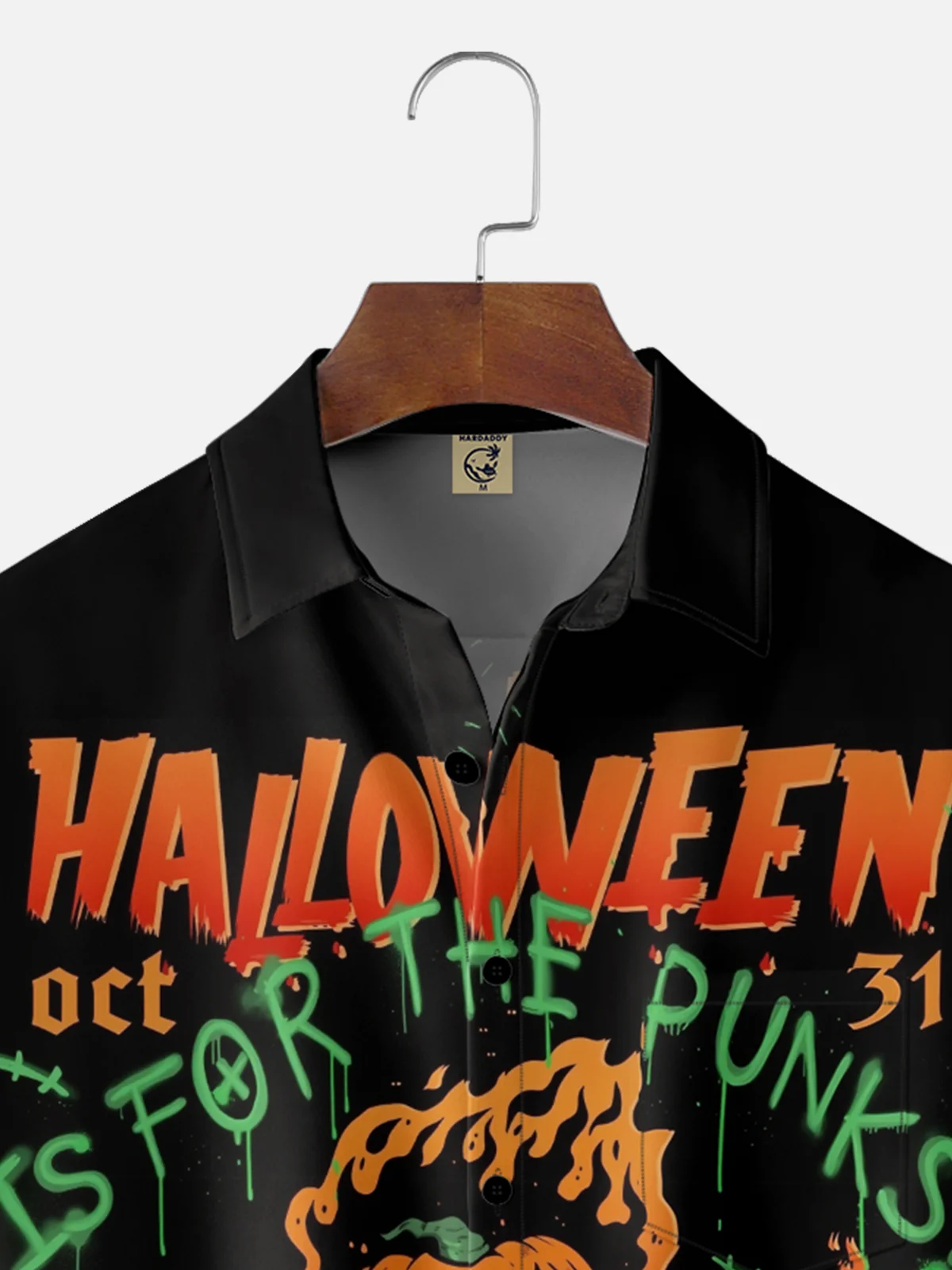 Moisture-wicking Halloween Pumpkin Punk Chest Pocket Casual Shirt
