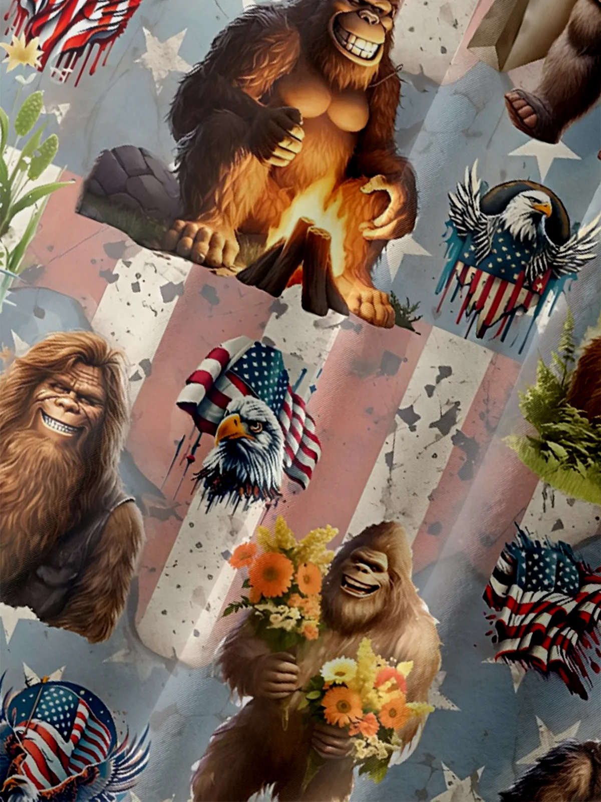 Moisture-Wicking American Patriotic Bigfoot Chest Pocket Hawaiian Shirt