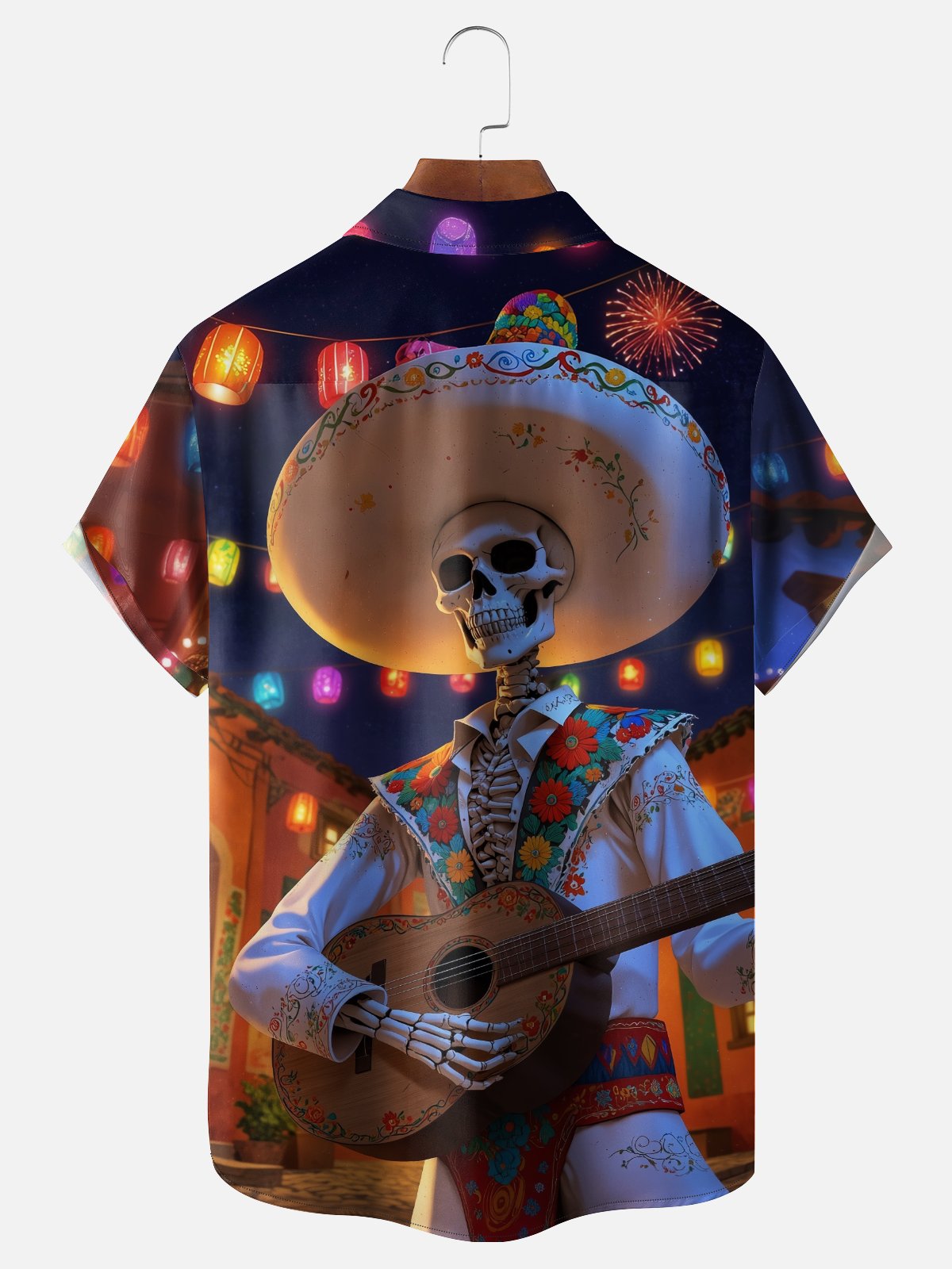Moisture-wicking Day Of The Dead Skeleton Guitar Chest Pocket Casual Shirt
