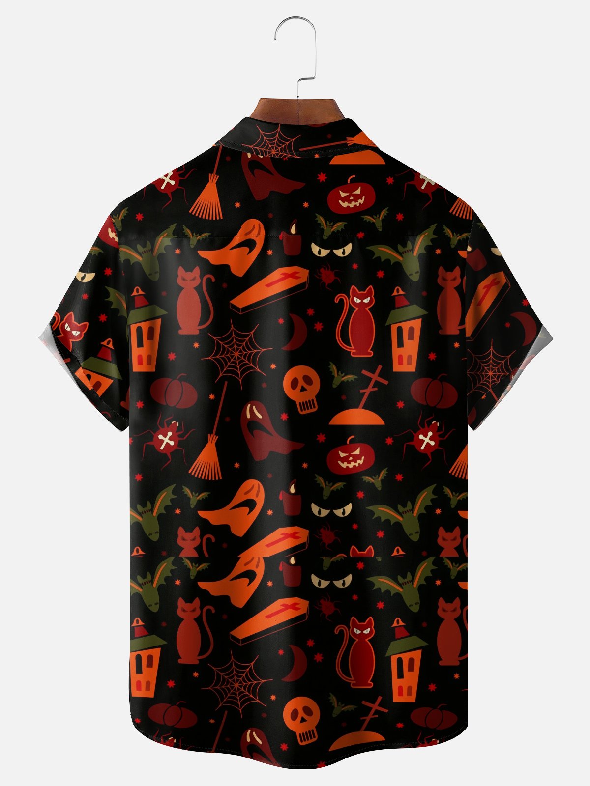 Moisture-wicking Halloween Ghost Skull Pumpkin Cat Chest Pocket Casual Shirt