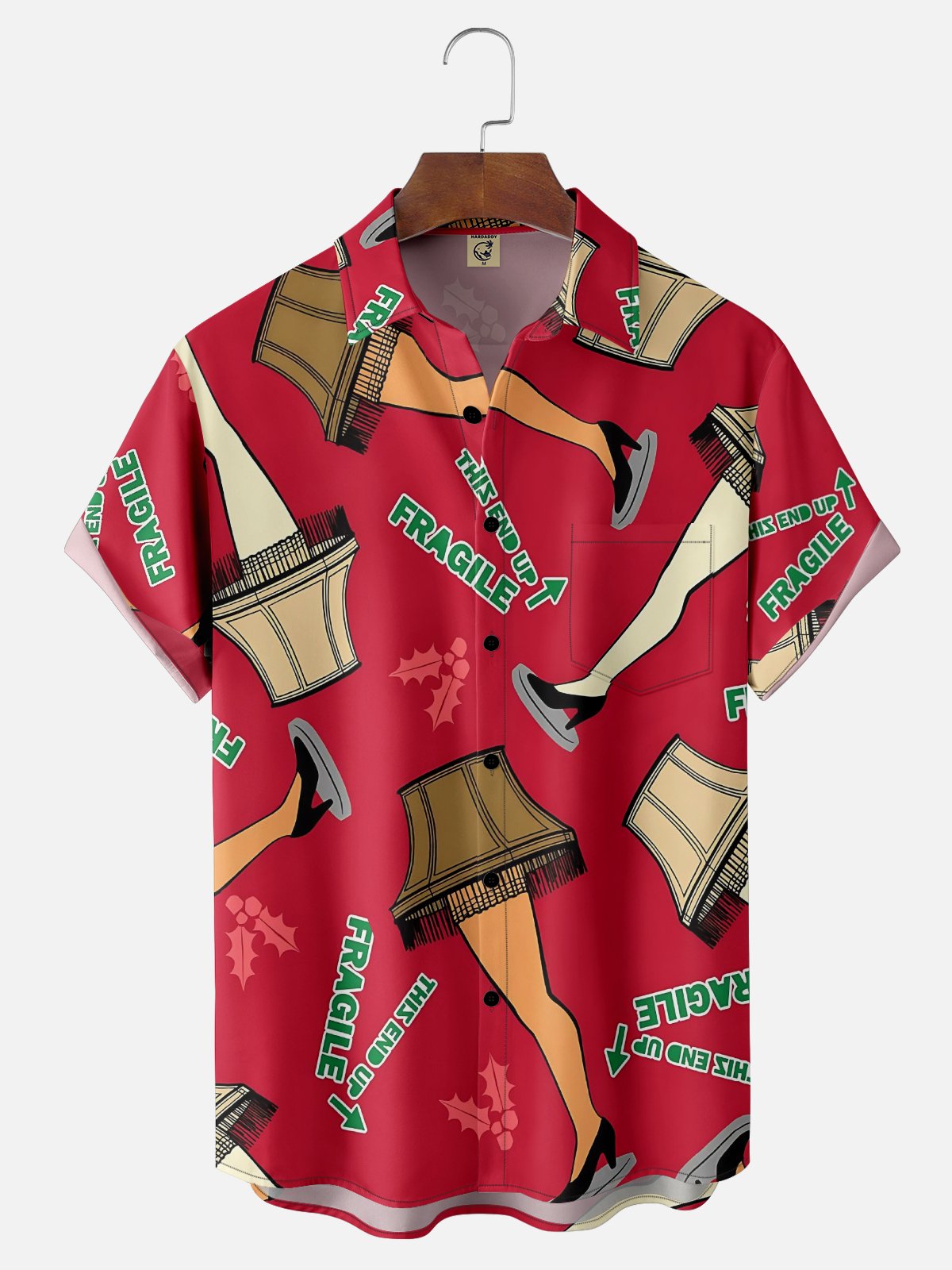 Moisture-Wicking Christmas Christmas Story Leg Lamp Chest Pocket Hawaiian Shirt